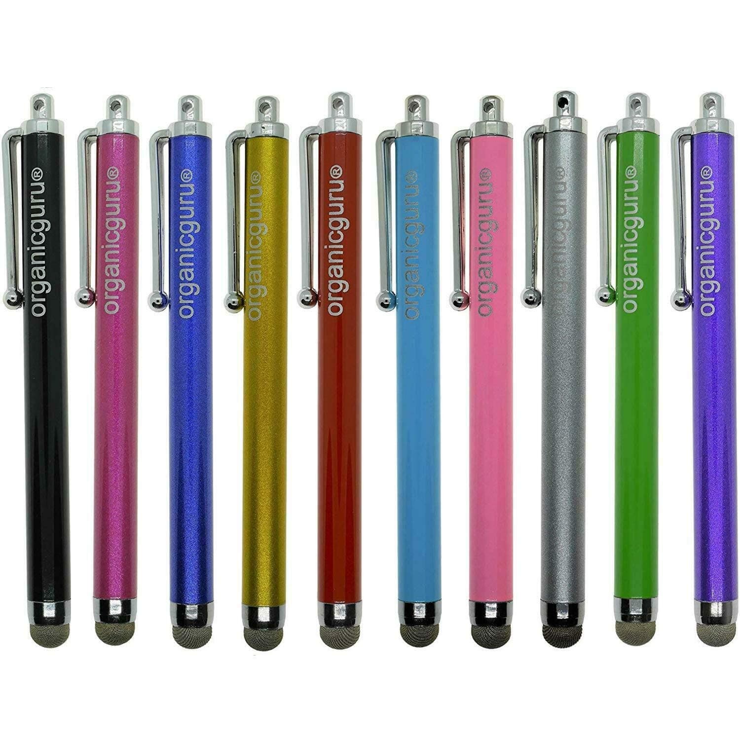 – High Micro-Fibre Tip 10-IN-1 Stylus Pens Pack - Aluminium Metal Universal Capacitive Stylus for Touchscreen - 10 Colours