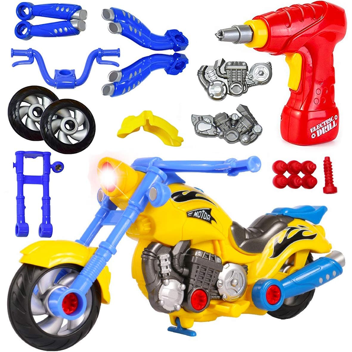 Take Apart Toy Vehicles with Electric Power Drill, Sounds & Lights – Build Your Own STEM Construction Kits for Kids Ages 3-5 (Motorcycle)