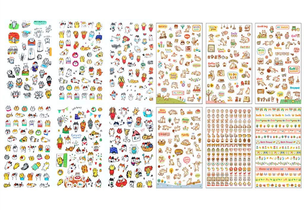 ALIMITOPIA Scrapbook Sticker,12 Sheets Kawaii Cartoon Cat Charactor DIY Transparent Decorative Paster Ornament Mark