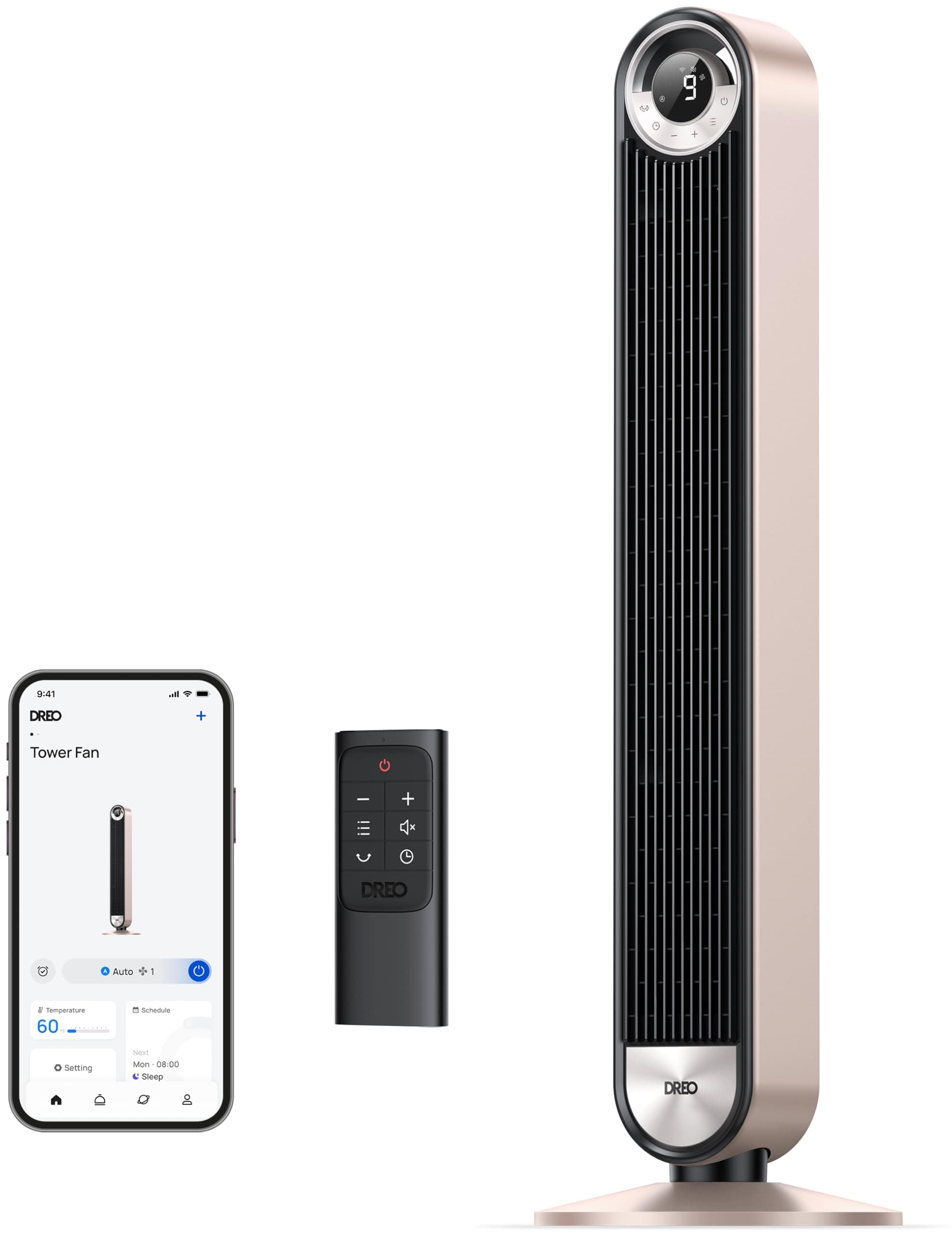 Dreo Smart Tower Fans for Home, 90° Oscillating Fan Bedroom Indoors, Voice Control Floor with 12H Timer, 42 Inch Quiet Bladeless Standing LED Display, 9 Speeds, Work Alexa/Google