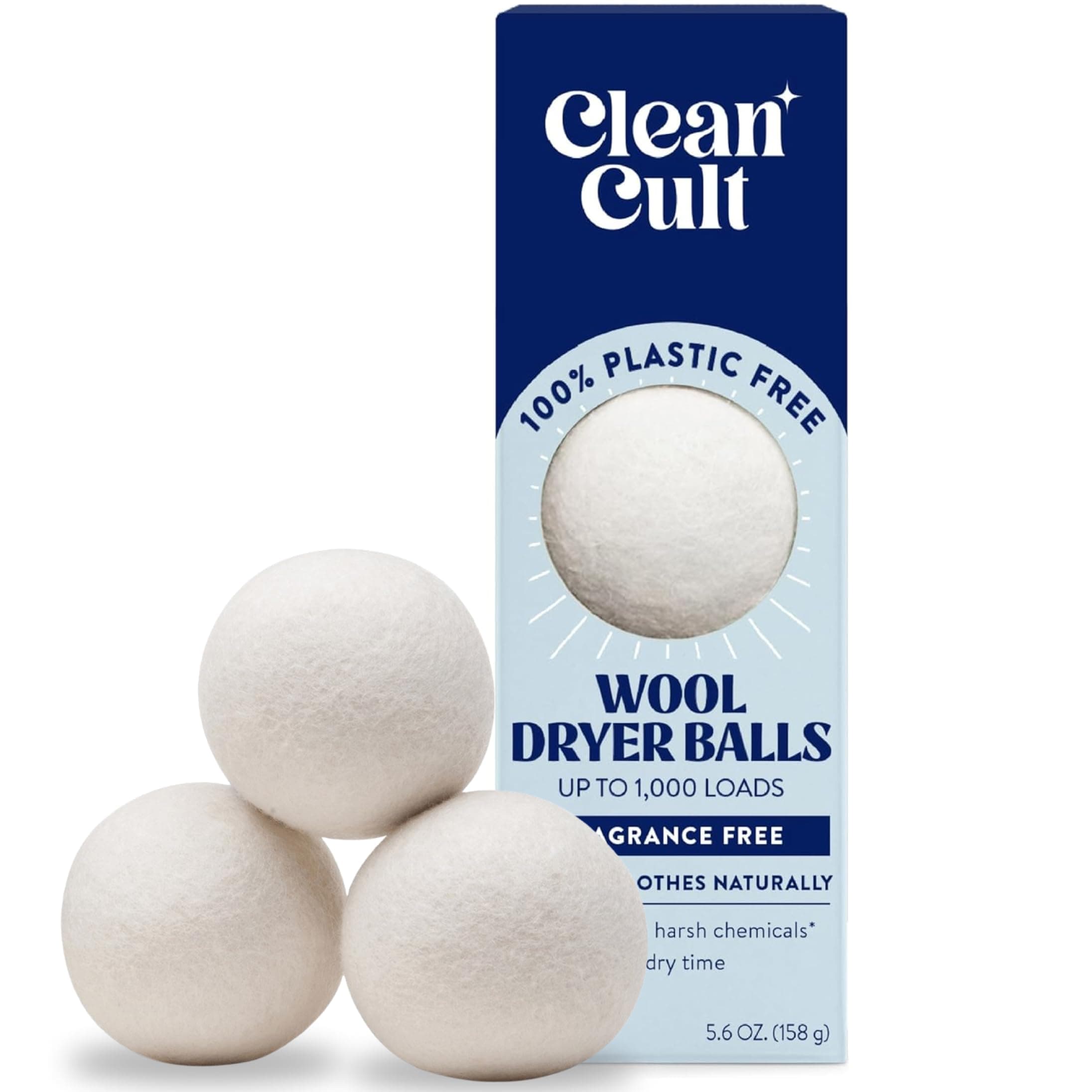 Cleancult Wool Dryer Balls (3 Count) - Made from 100% New Zealand Wool - Biodegradable Dryer Balls - Shorten Dry Times, Soften Clothes, and Stop Static Cling - Lasts up to 1000 Loads