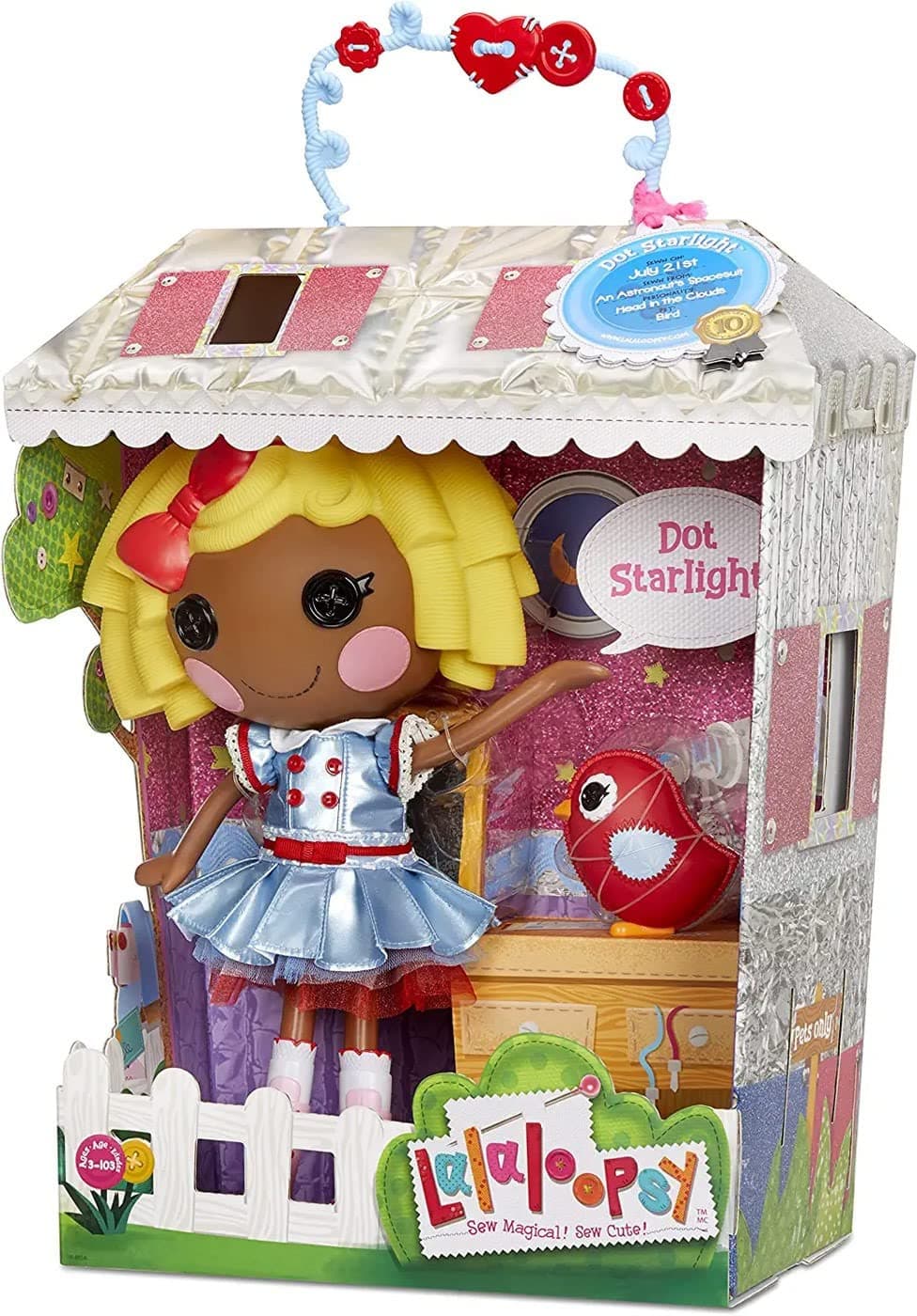 Lalaloopsy 576914EUc Dot Starlight With Pet Bird-33 cm Stem-Inspired Astronaut Doll With Changeable Shiny Blue Outfit & Shoes, In REUsable House Package Playset, For Ages 3-103