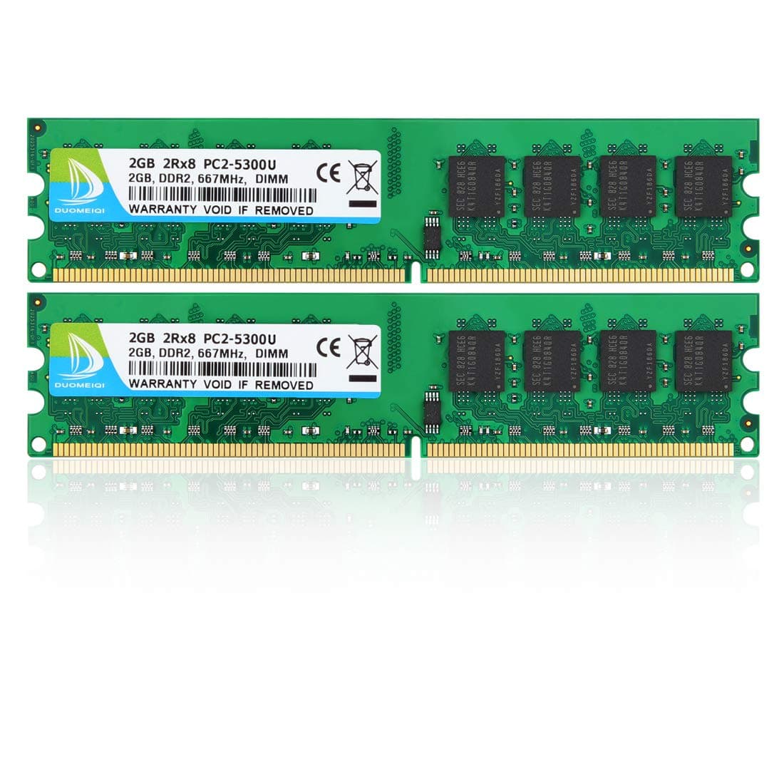 DUOMEIQI 4GB Kit (2 X 2GB) 2RX8 DDR2 667MHz DIMM PC2-5300U PC2-5300 PC2-5400 CL5 1.8v 240 PIN 5300U Non-ECC Unbuffered Desktop Memory RAM Module Compatible with Intel AMD System—Wide Board