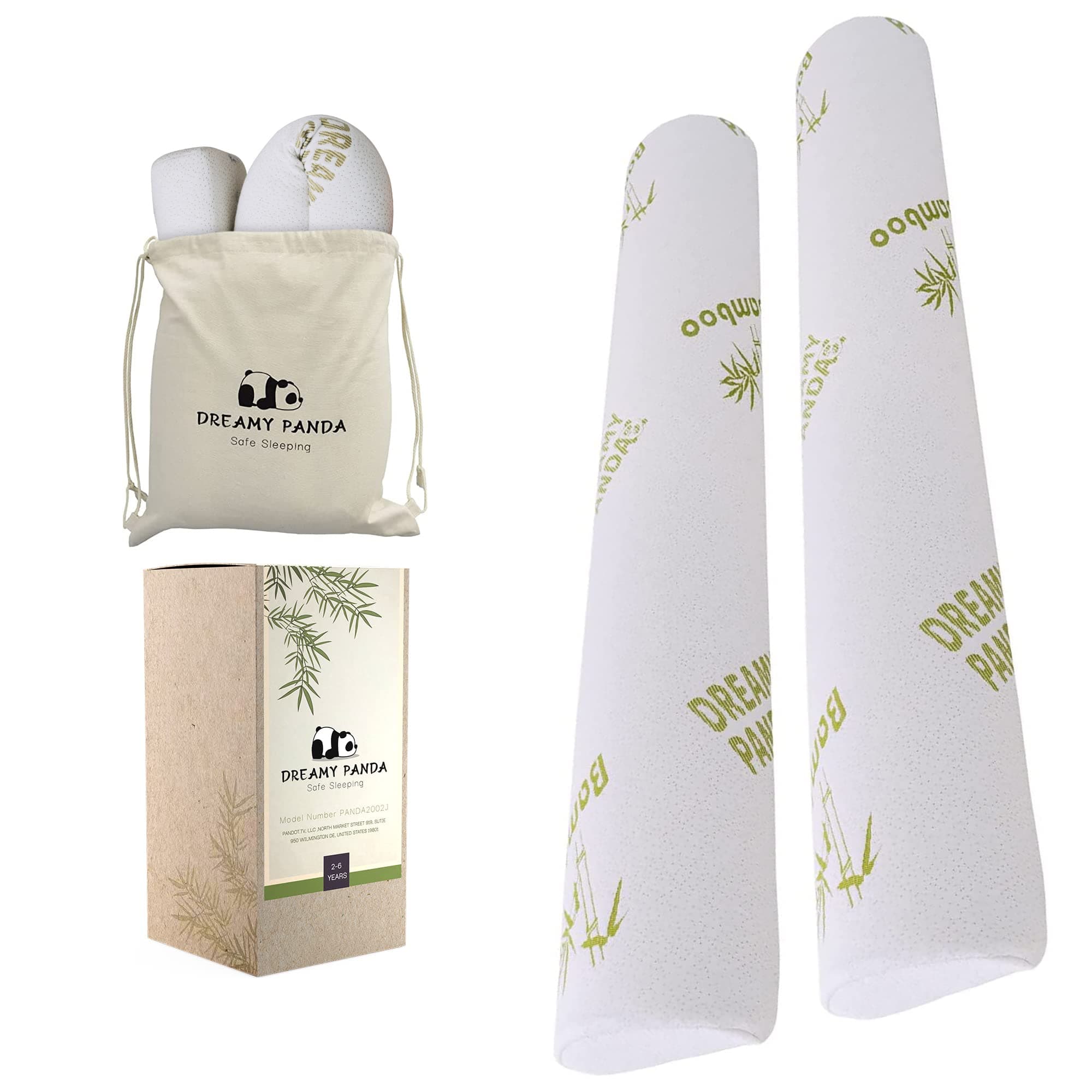 [2-Pack] DreamyPanda Toddler Bed Rail Bumper/Foam Guard for Bed - Large - Side Rail with Bamboo Cover - Pillow Pad for Toddlers, Kids [White Bamboo]