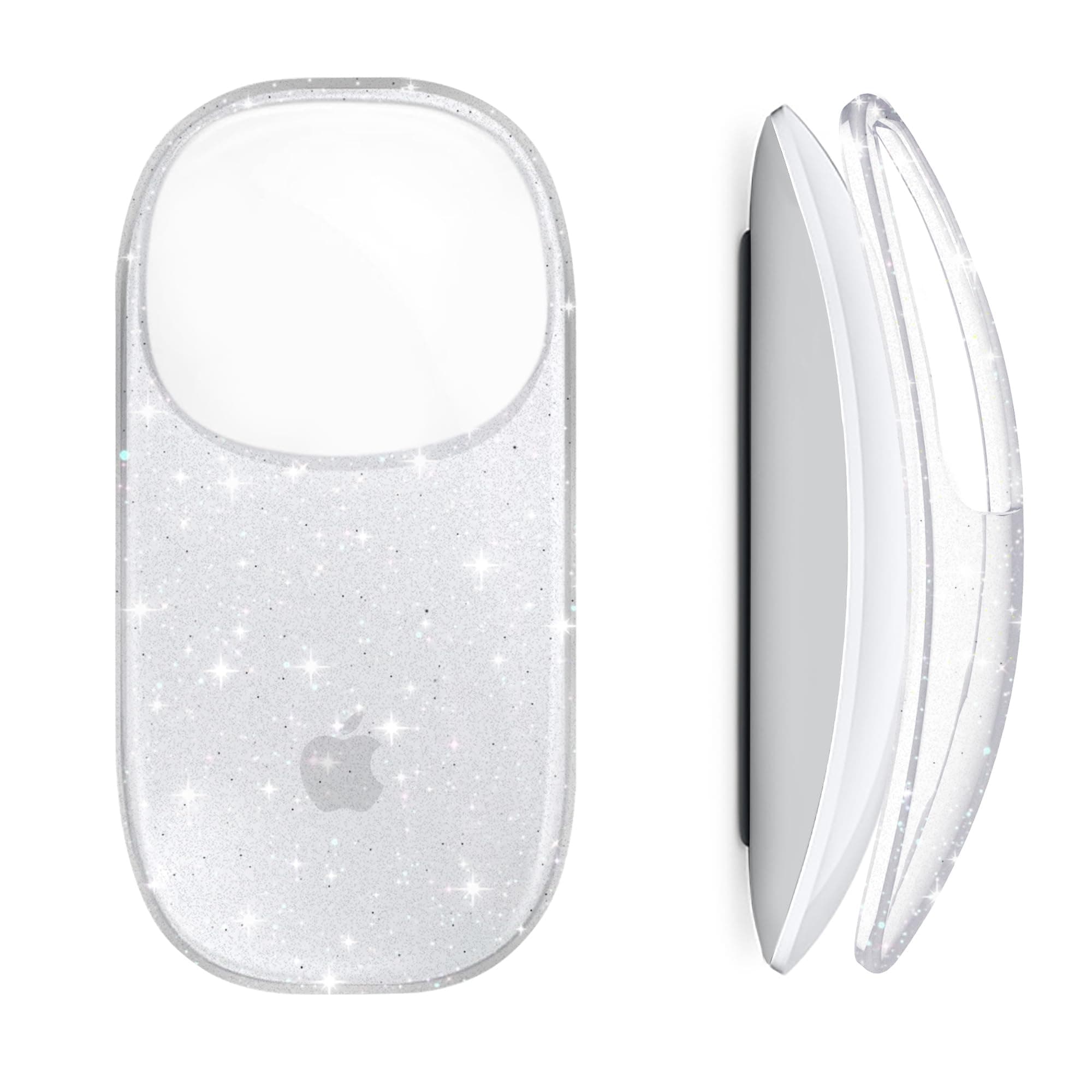 Cover Compatible with Apple Magic Mouse 1&2, Ultra Thin Transparent Plastic Hard Case for Magic Mouse, 3-Layer Drop-Resistant and Dust Proof Protective Skin with Glitter Pattern Design