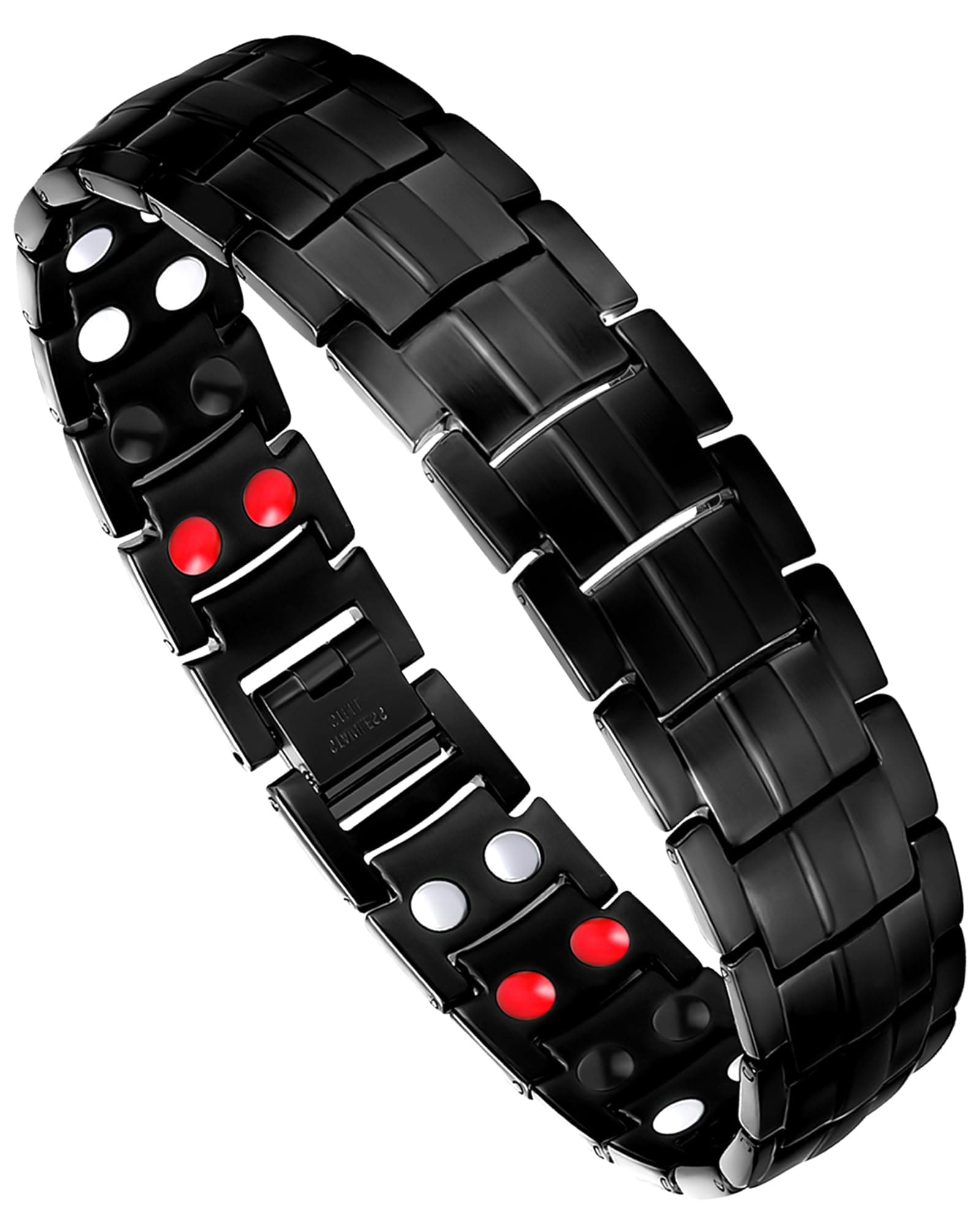 Feraco Mens Magnetic Bracelet Titanium Steel Magnetic Bracelet with Double Row 4 Elements Magnets,Father's Day Gifts