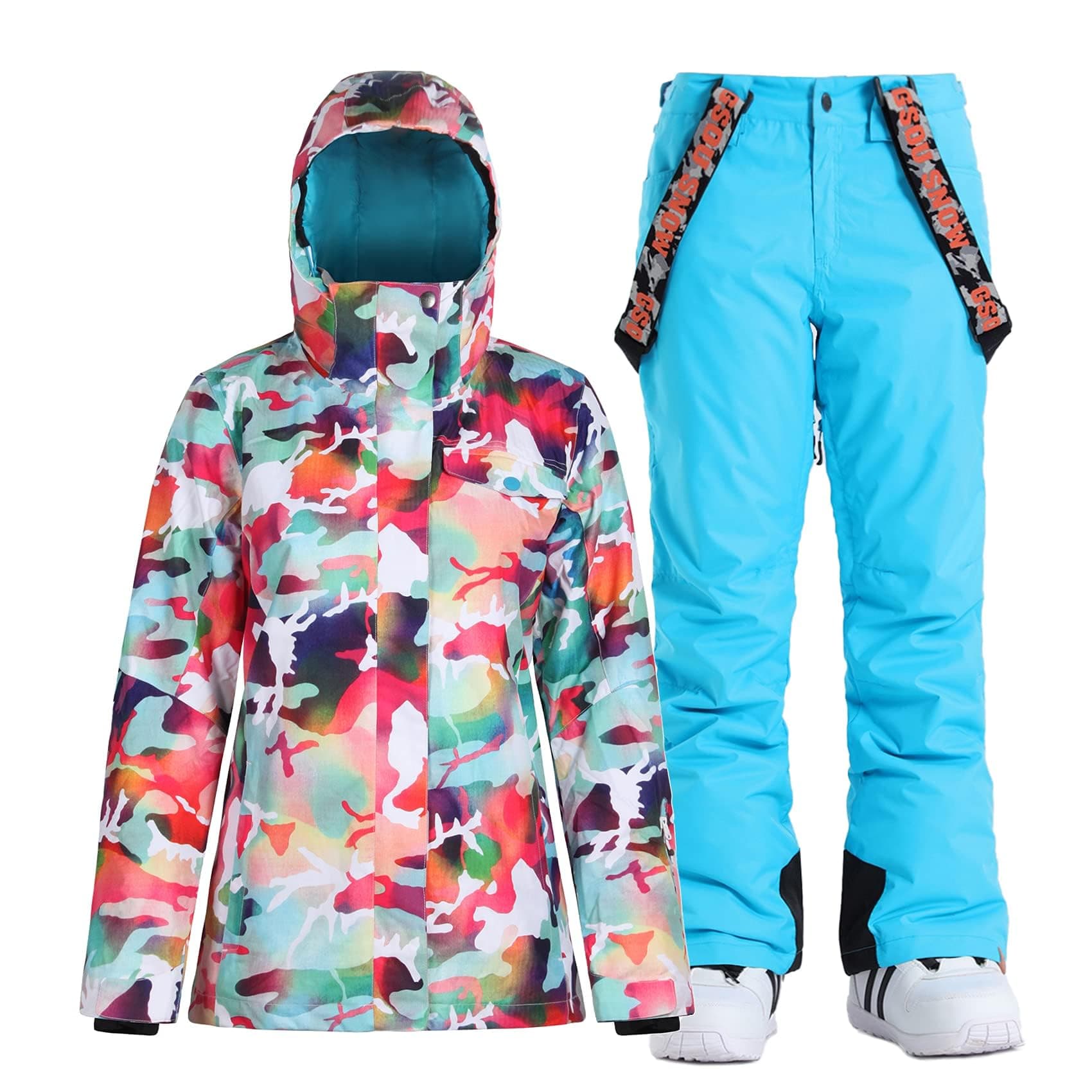 Women's Ski Jackets and Pants Set Snowboarding Snowsuit Snow Coat Hooded Waterproof Windproof