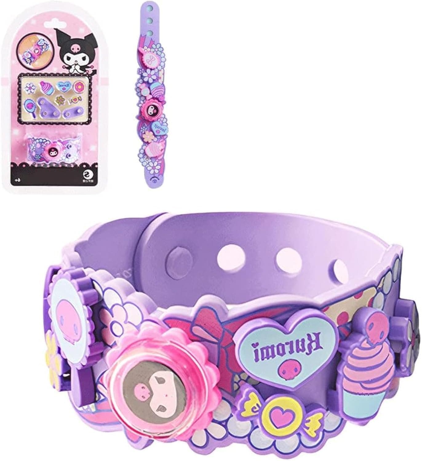 CGCHAONI Kawaii Building Blocks Bracelet with Charms - DIY Craft Bracelet Kit, Friendship Gift for Girls, Best Friends Matching Bracelets, Cute Dot Bracelet Toys, Kawaii Accessories Jewelry (Kuromi)