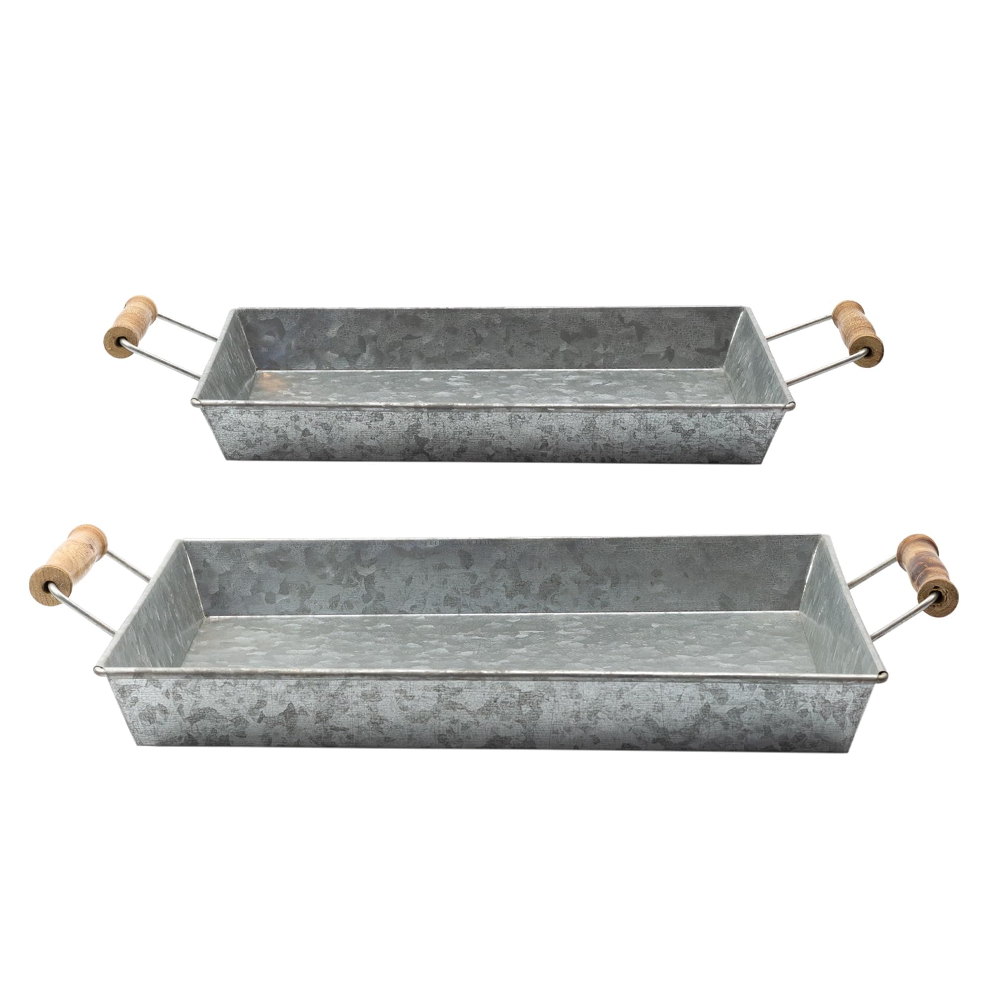 AuldHome DesignGalvanized Farmhouse Trays (Set of 2, Small & Medium); Farmhouse Decor Rectangular Trays w/Handles