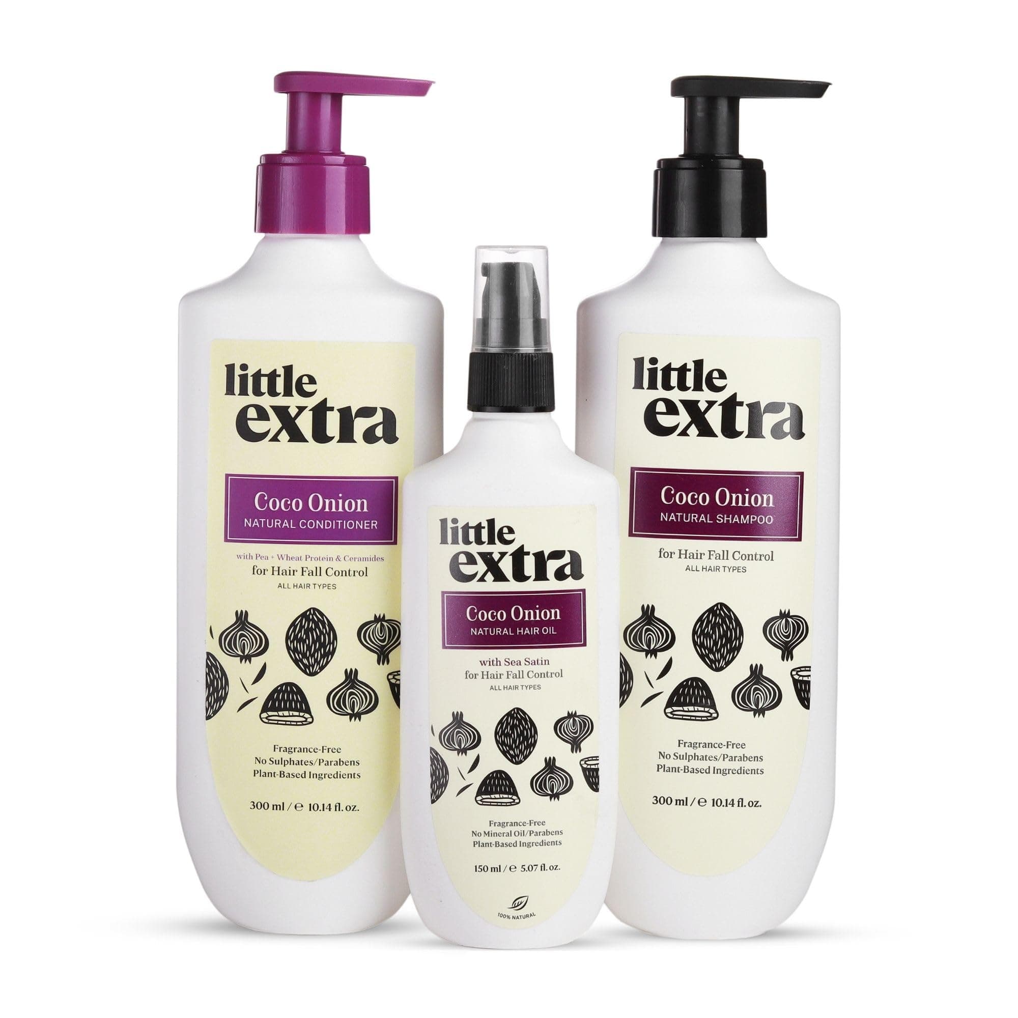 Little Extra Coco Onion Anti Hair Fall Kit - Natural Hair Oil, Shampoo and Conditioner Combo Hair Care Set for Hair Fall Control