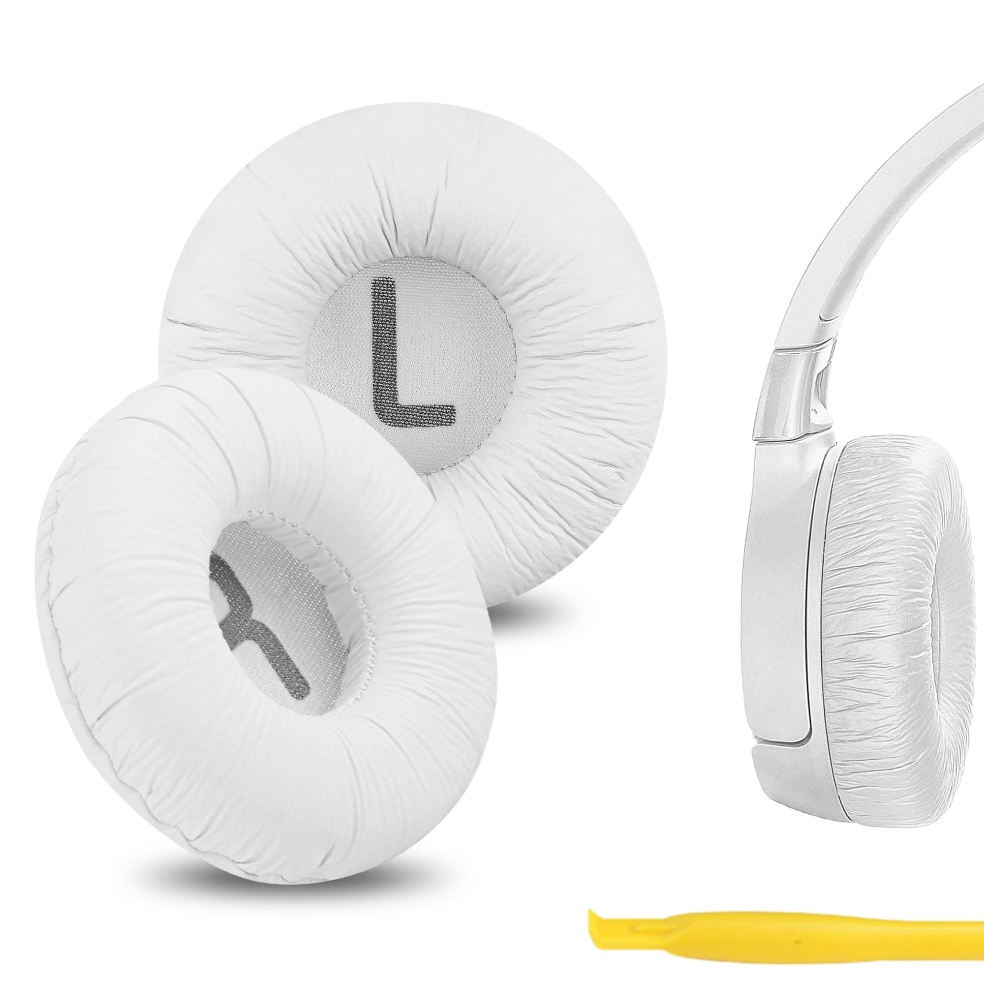 QuickFit Leatherette Replacement Ear Pads for JBL JR 300/ 300BT, T450BT/ 500BT, Tune 500/ 500BT/ 510BT, Tune 520BT Headphones, Ear Cushions with Video Guide (White)