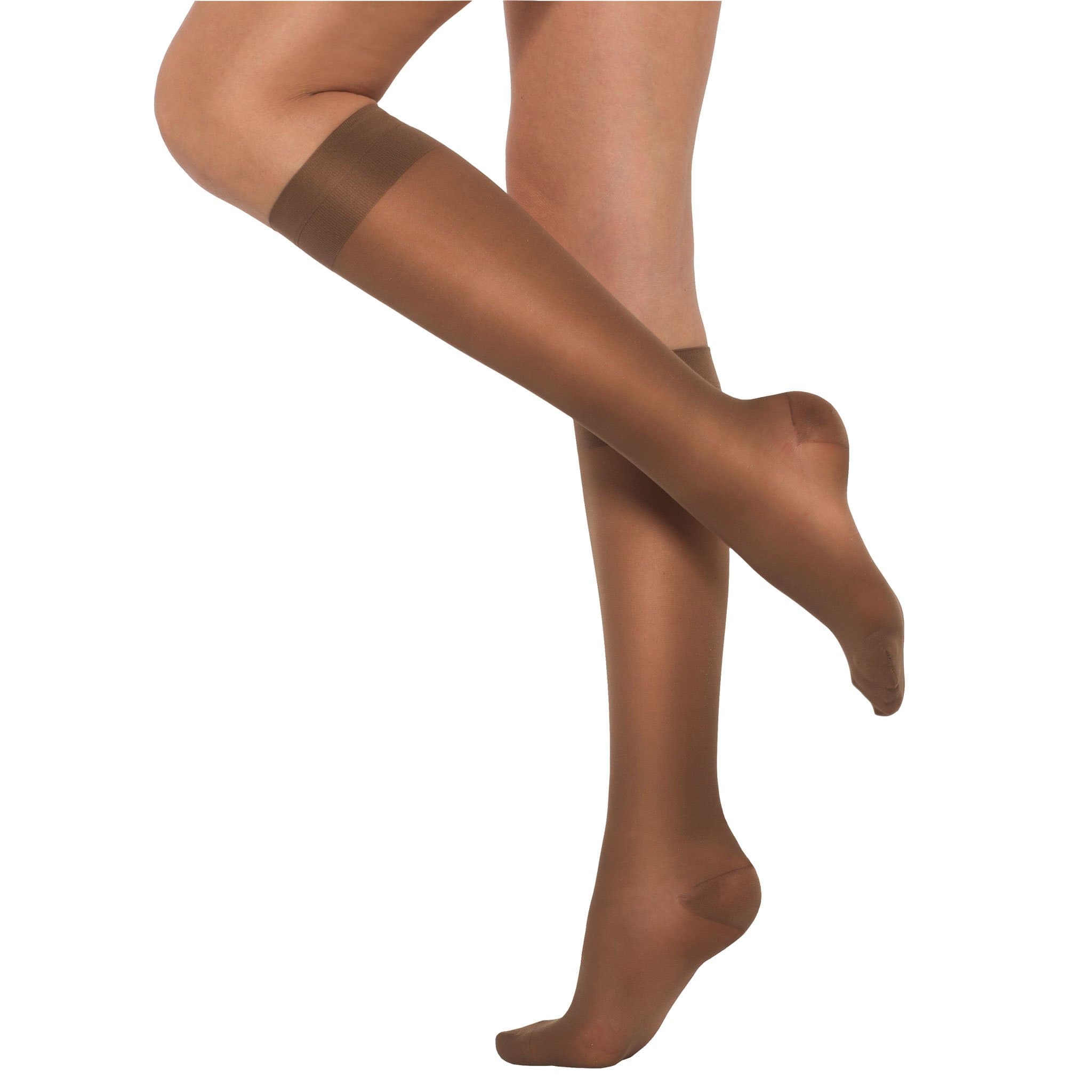 Healthweir Sheer Compression Stockings for Women 15-20 (EU 18-22) mmHg Knee High - Medical Support Closed Toe Ted Hose with Stay-up Band for Varicose Veins Maternity Nursing Flight Travel (4, Camel)