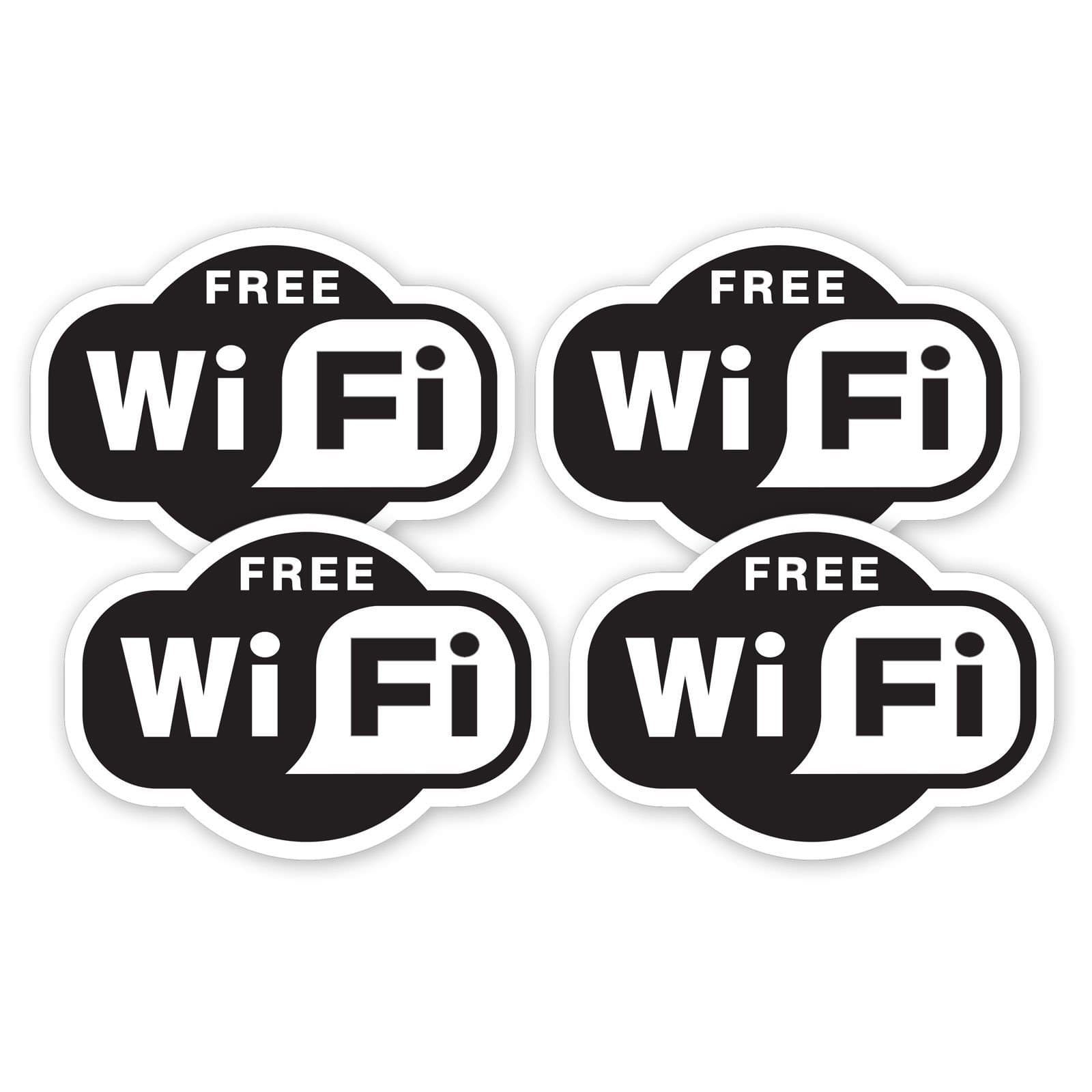 4 x Free WiFi Sticker Wi Fi Sign Decal Window Restaurant Cafe Bar Pub Internet
