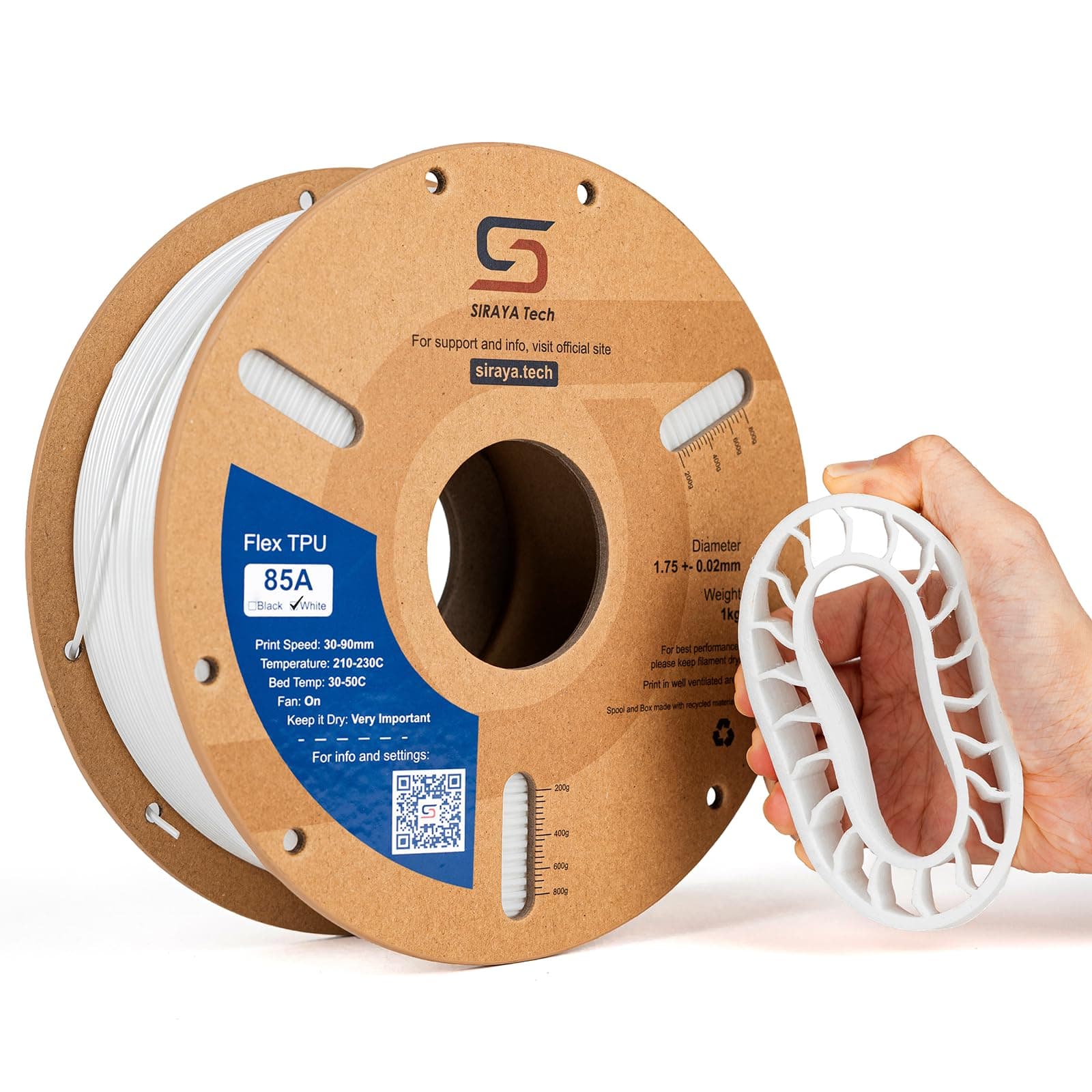 Siraya Tech Flex TPU Filament - 85A Shore, ISO 10993, High Flexibility and Durability, High Flow & High Speed, Easy Printing, Moisture Resistant Aluminum Bag - Perfect for Shoes, Protective Equipment