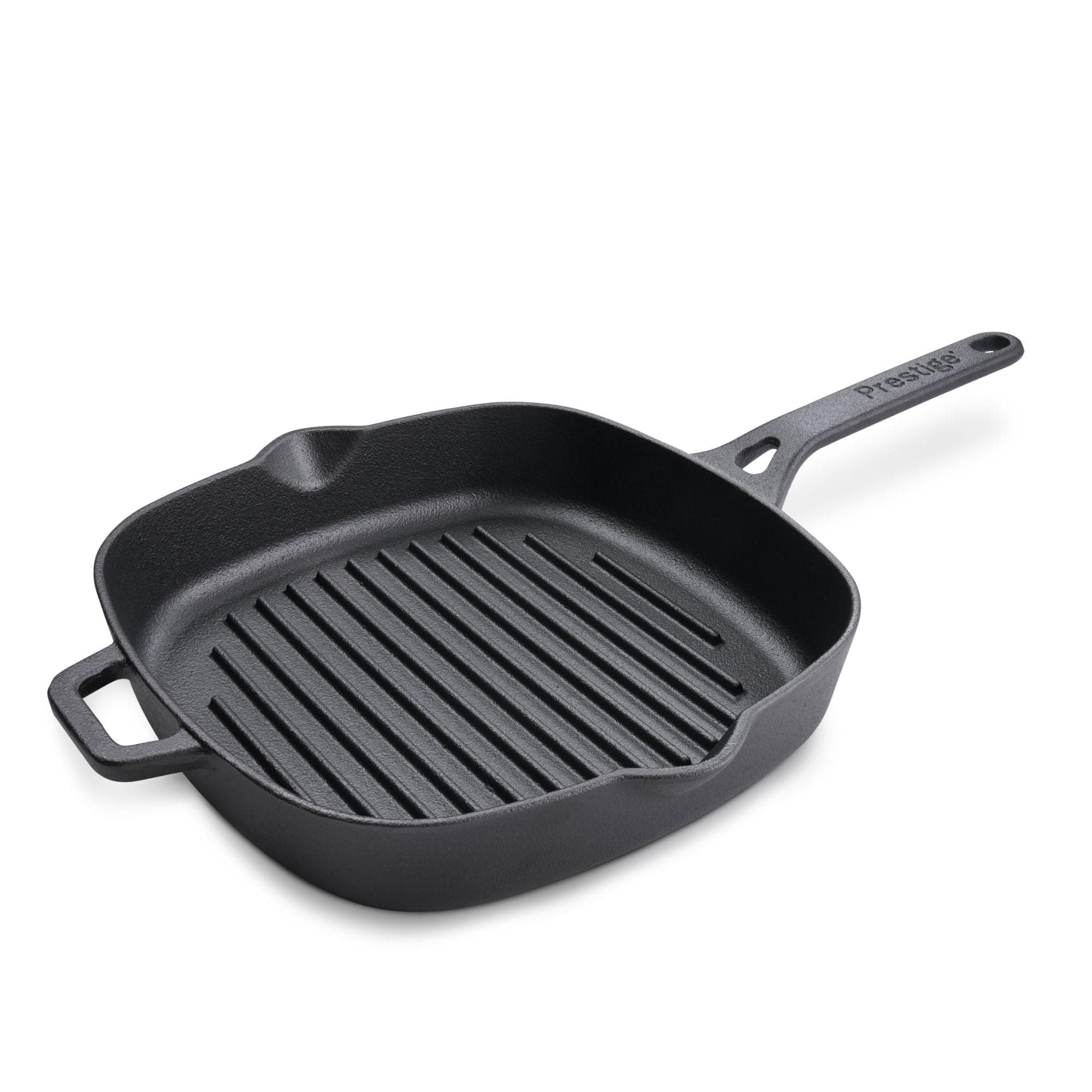 Prestige Pre Seasoned Cast Iron Grill Pan 25 CM | Cast Iron Non-Stick Steak Frying Pan | Black - PR48886