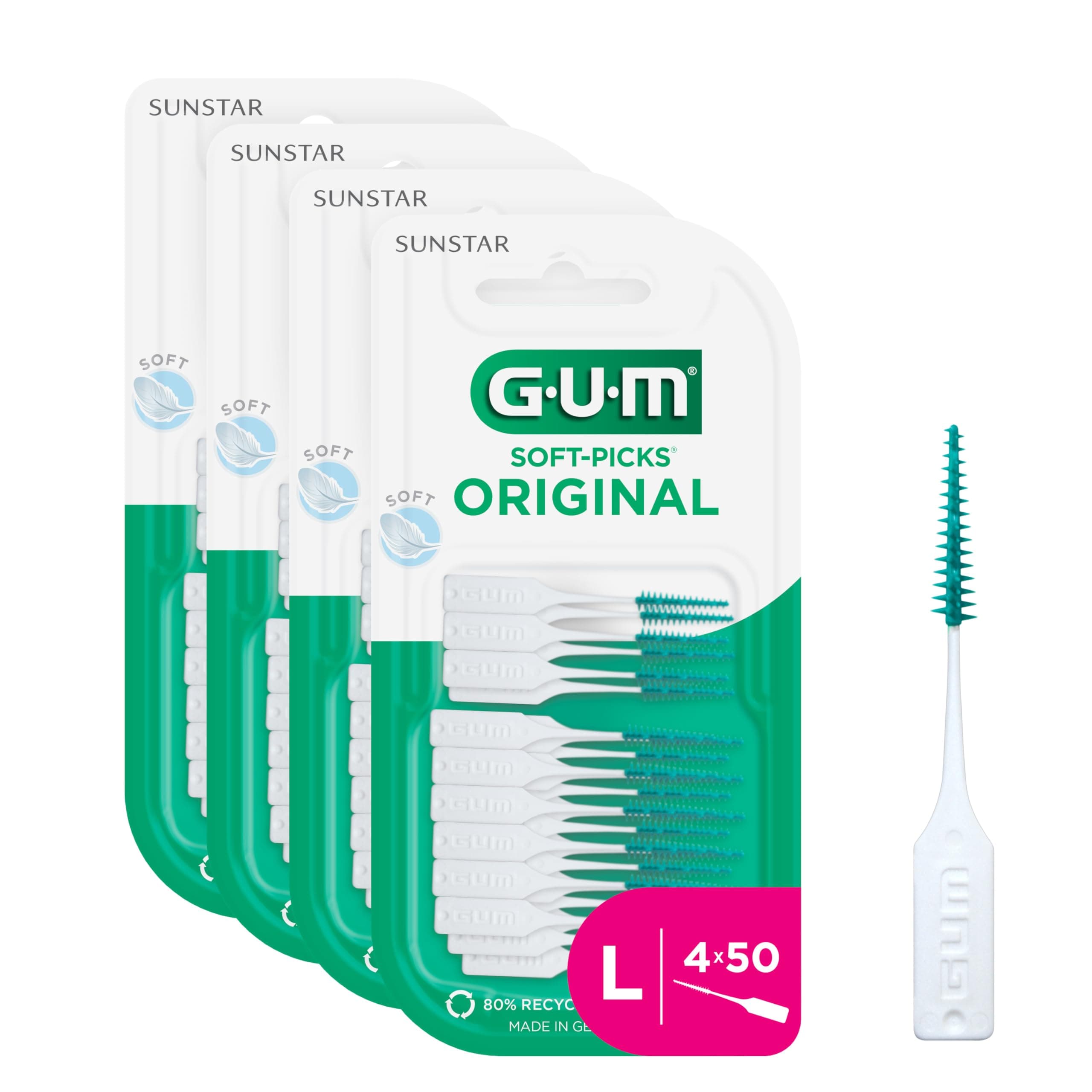 GUM Soft-Picks Original Interdental Cleaners | Teeth Cleaning and Plaque Removal | 4 x 50 Pieces (Size L: ISO 2 - ISO 3-5, 1.1-1.8 mm)