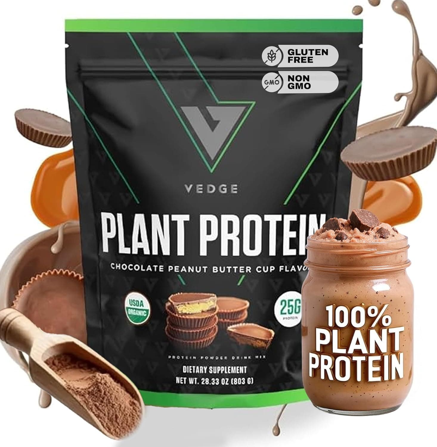Vegan Protein Powder - Plant Protein Powder with Pea, Pumpkin & Sunflower - USDA Organic, Amino Acids, Dairy Free, Gluten Free, Soy Free, Keto, Non GMO - Peanut Butter Cup - 20 Servings