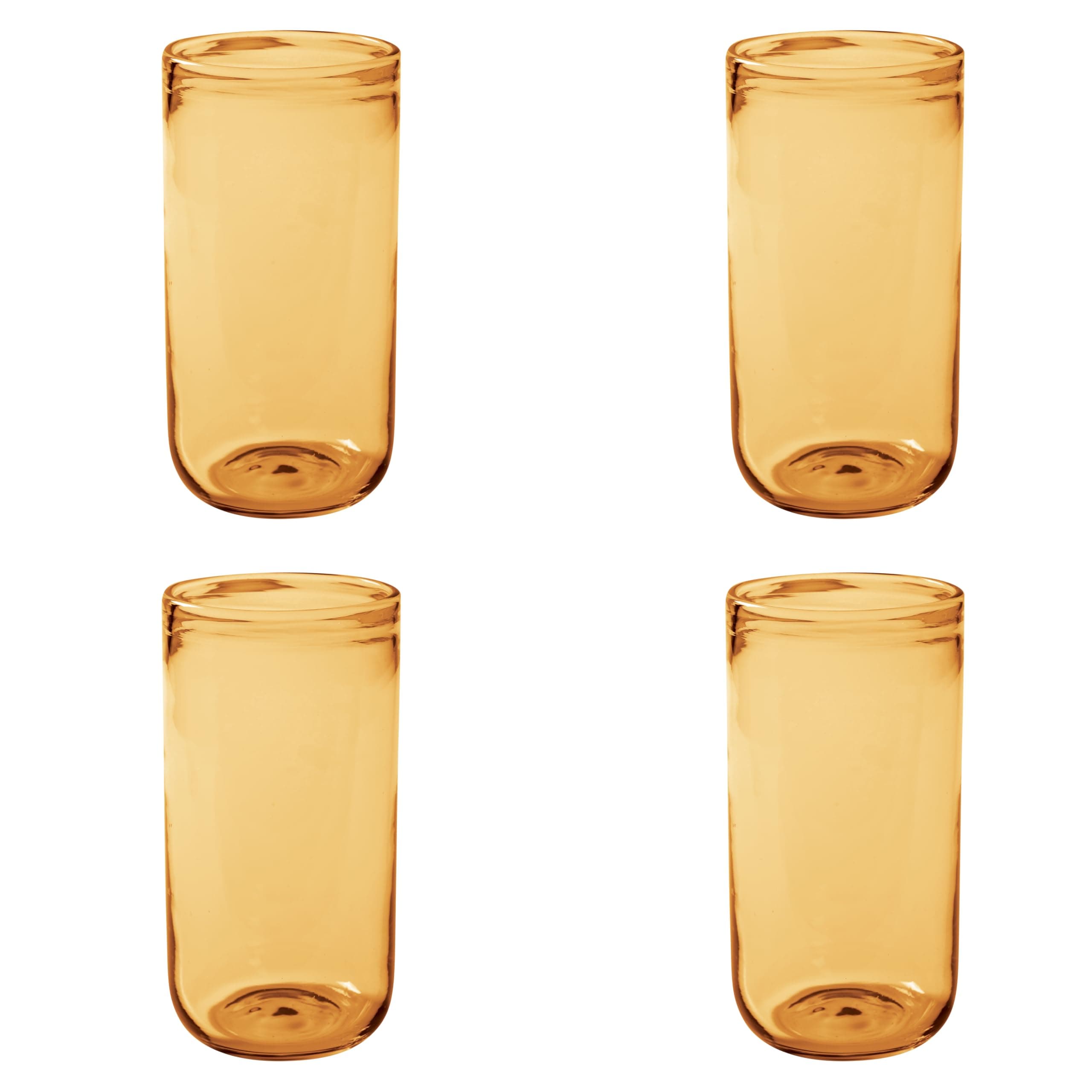bloomhouse Sayulita Spring 4 Piece Hand Made 21 OZ Amber Colored Glass Tumbler Set w/Four Coasters