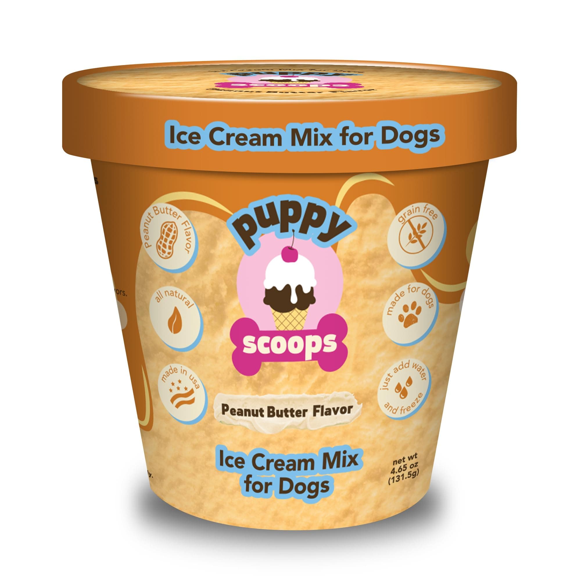 Dog Ice Cream Mix (Peanut Butter Flavor), 4.65 oz - Just Add Water and Freeze at Home, Powder Mix with Ice Cream Cup and Reusable Lid - Made in USA