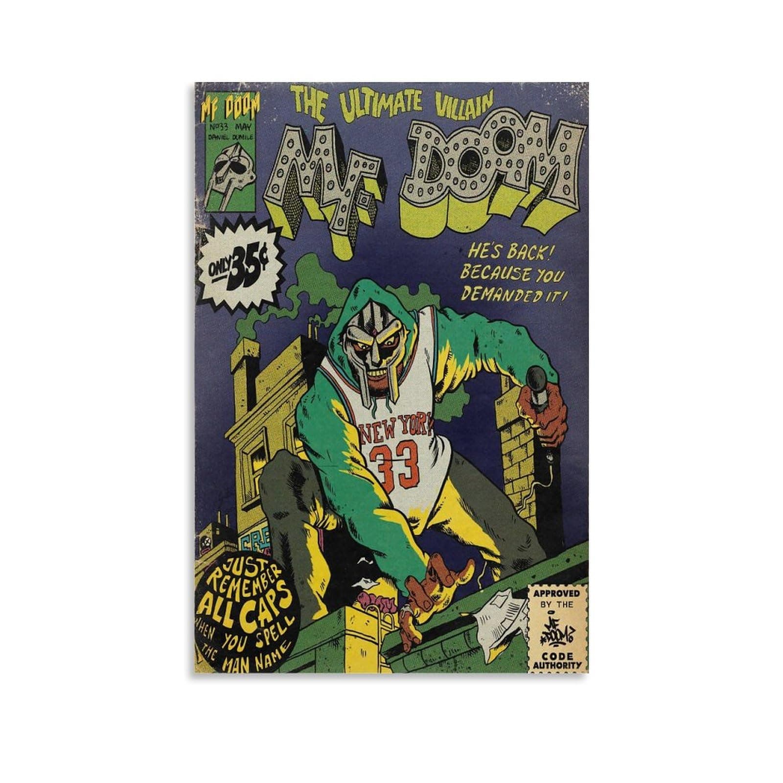 Piesa Mf Doom Comics Art Poster for Bedroom Aesthetic Canvas Art Wall Decor 12x18inch(30x45cm)