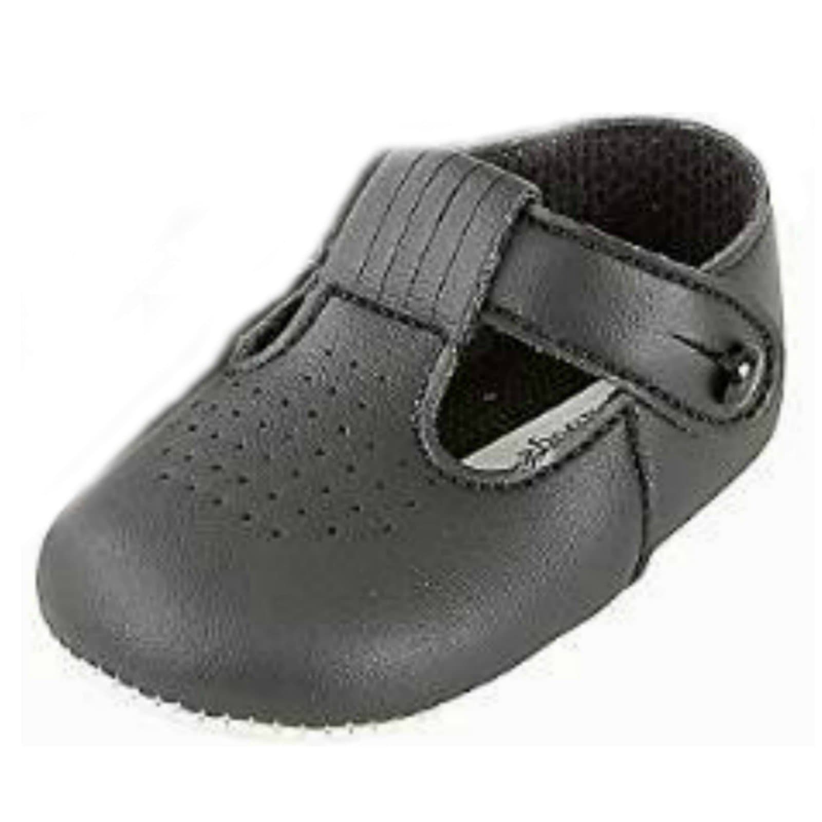 Baby Boys T Bar Pram Shoes with Hole Cut Pattern – Made in England Baypods