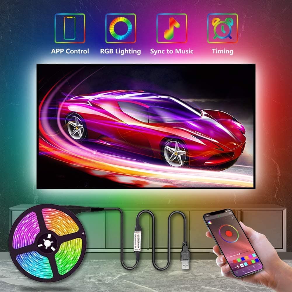 Smart TV Backlights USB Light Strip Kit, Gskeys Led Light Strip TV LED USB Backlights RGB 5050 LED Strip Lights with Bluetooth APP Control For 60 to 80 Inch TV Monitor PC Laptop TV Music Sync Changing