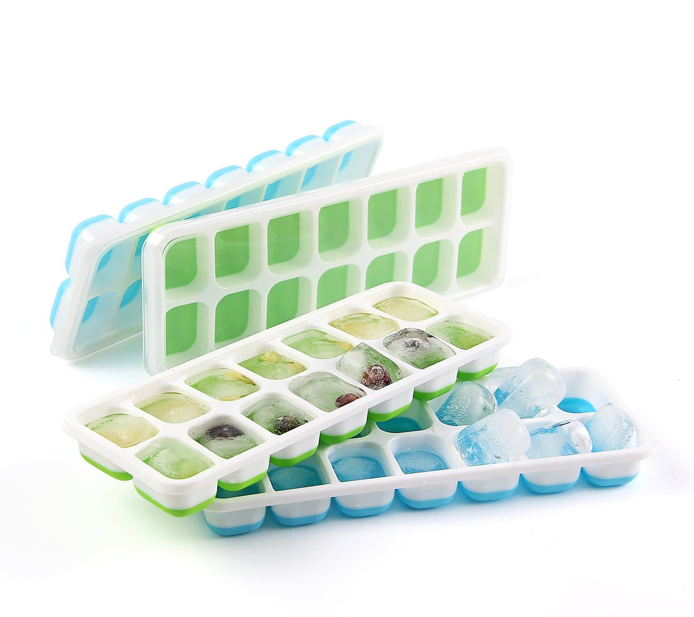 Ice Cube Trays with No-Spill Lid, BPA Free Silicone Ice Cube Marker Molds Easy to Pop Out, Perfect for Water, Cocktail and Drink, Set of 4