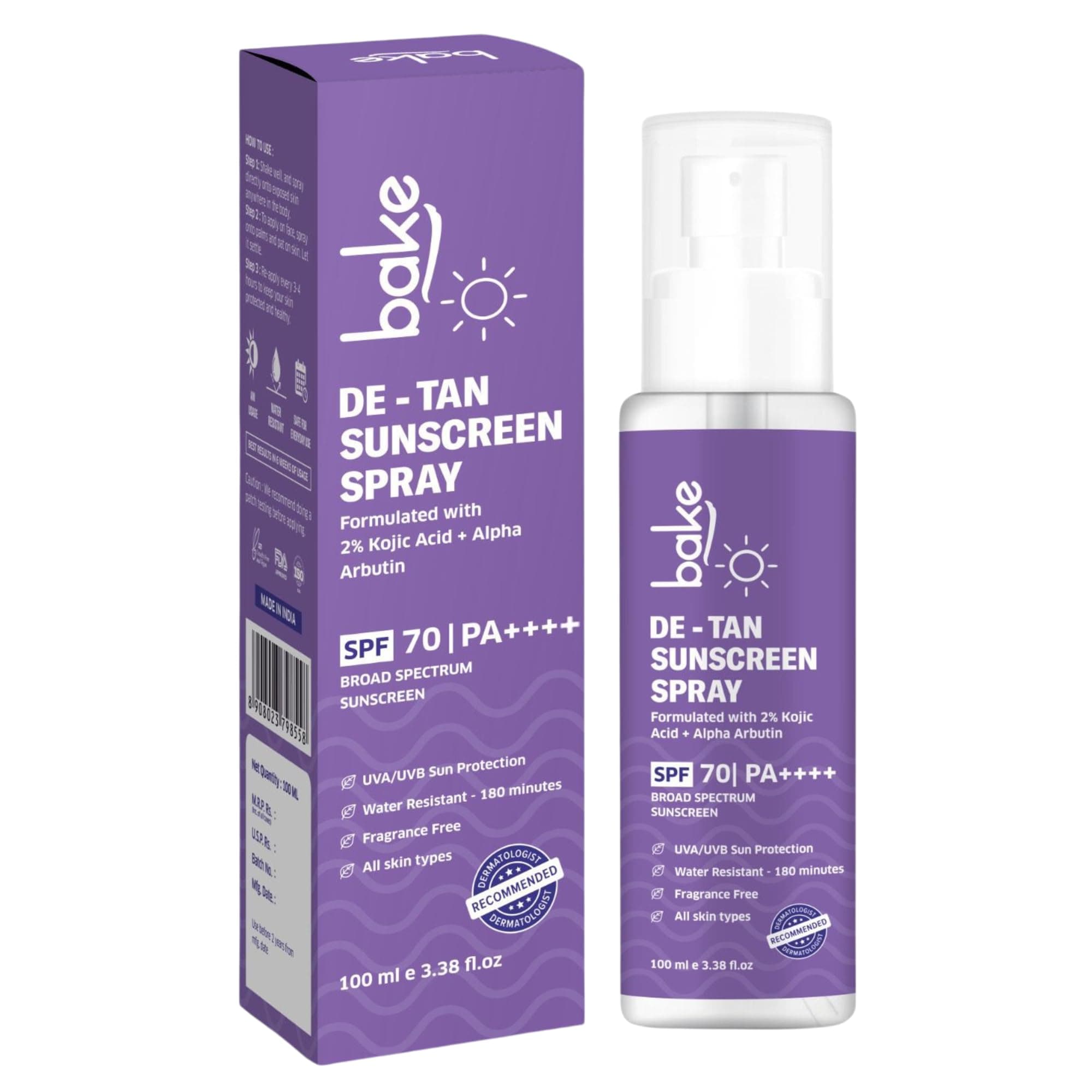 Sunscreen Spray SPF 70 PA++++ | Sweat Resistant & Waterproof - 180 Minutes | With 2% Kojic Acid & Alpha Arbutin | For Tan Removal, Pigmentation & UVA/B Sun Protection | No Whitecast, Lightweight