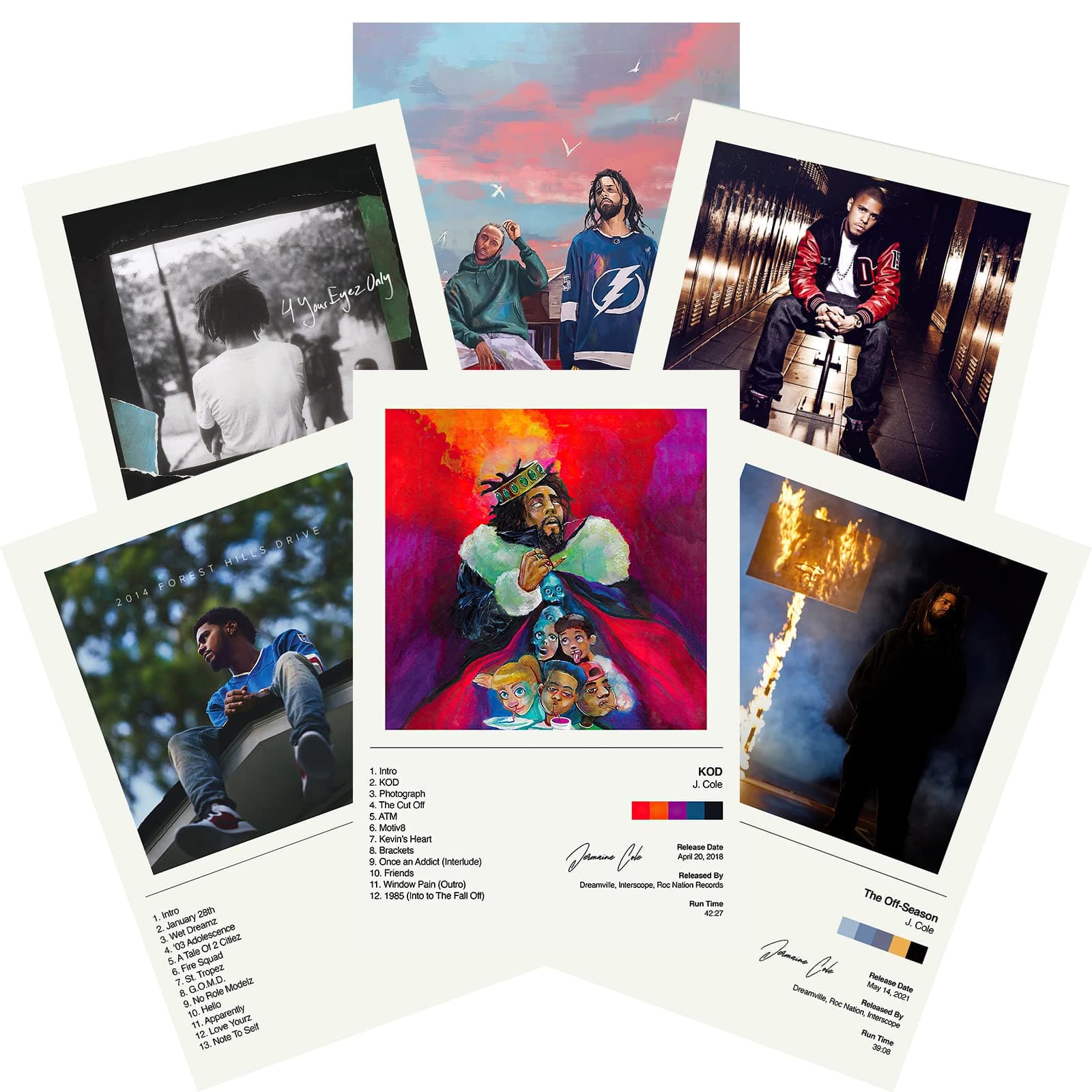 Cole Album Cover Signed Limited Posters Print Rapper Music Posters Canvas Wall Art Room Aesthetic Set of 6 for Teen and Girls Dorm Decor 8x12 inch Unframed