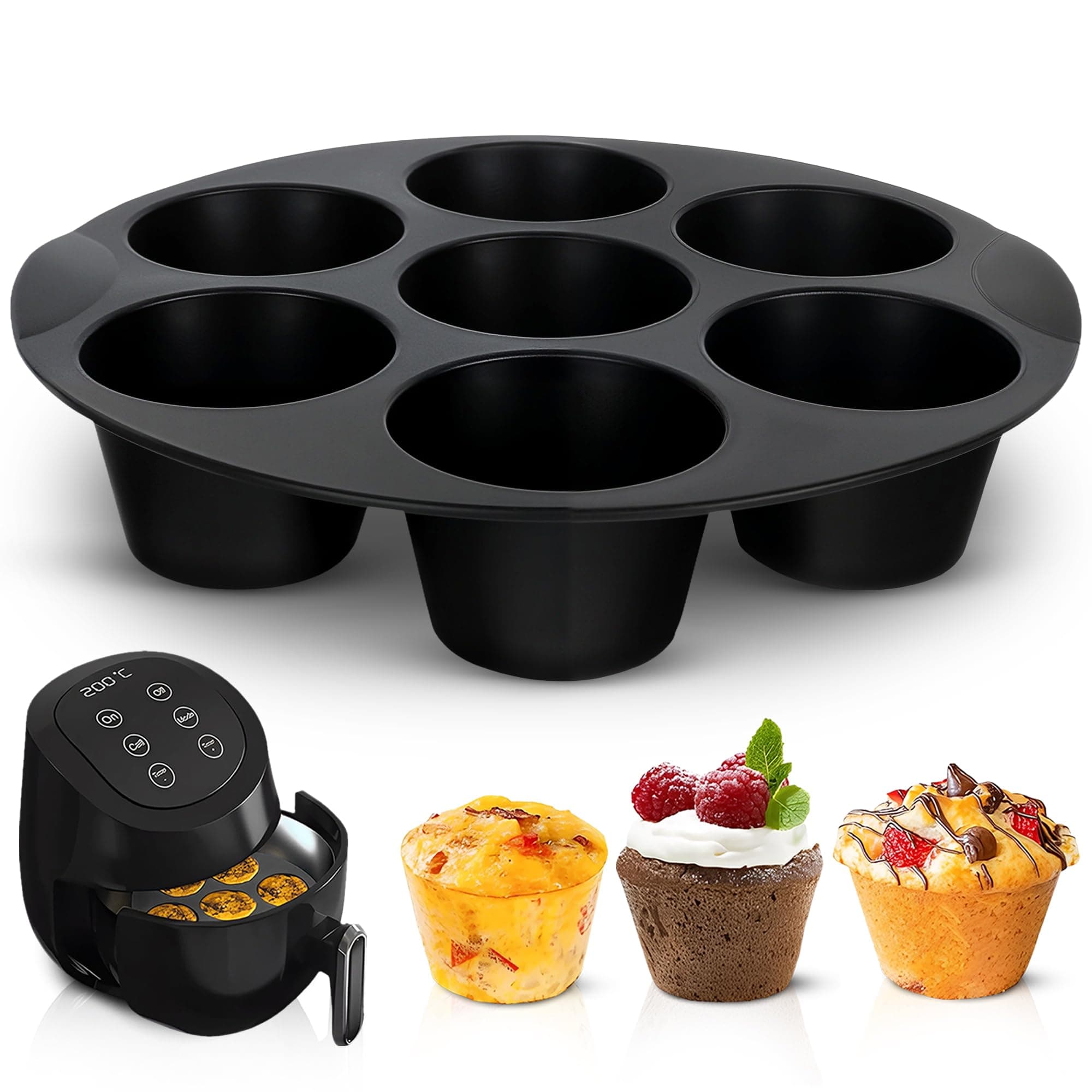 Air Fryer Muffin Pan (7 Cups) – 6.9" Round Egg Bites Silicone Mold Compatible with 3.5–5.8l Fryers, Heat Resistant & Dishwasher Safe – Nonstick Silicone Muffin Pan for Muffins, Egg Bites & Easy Snacks