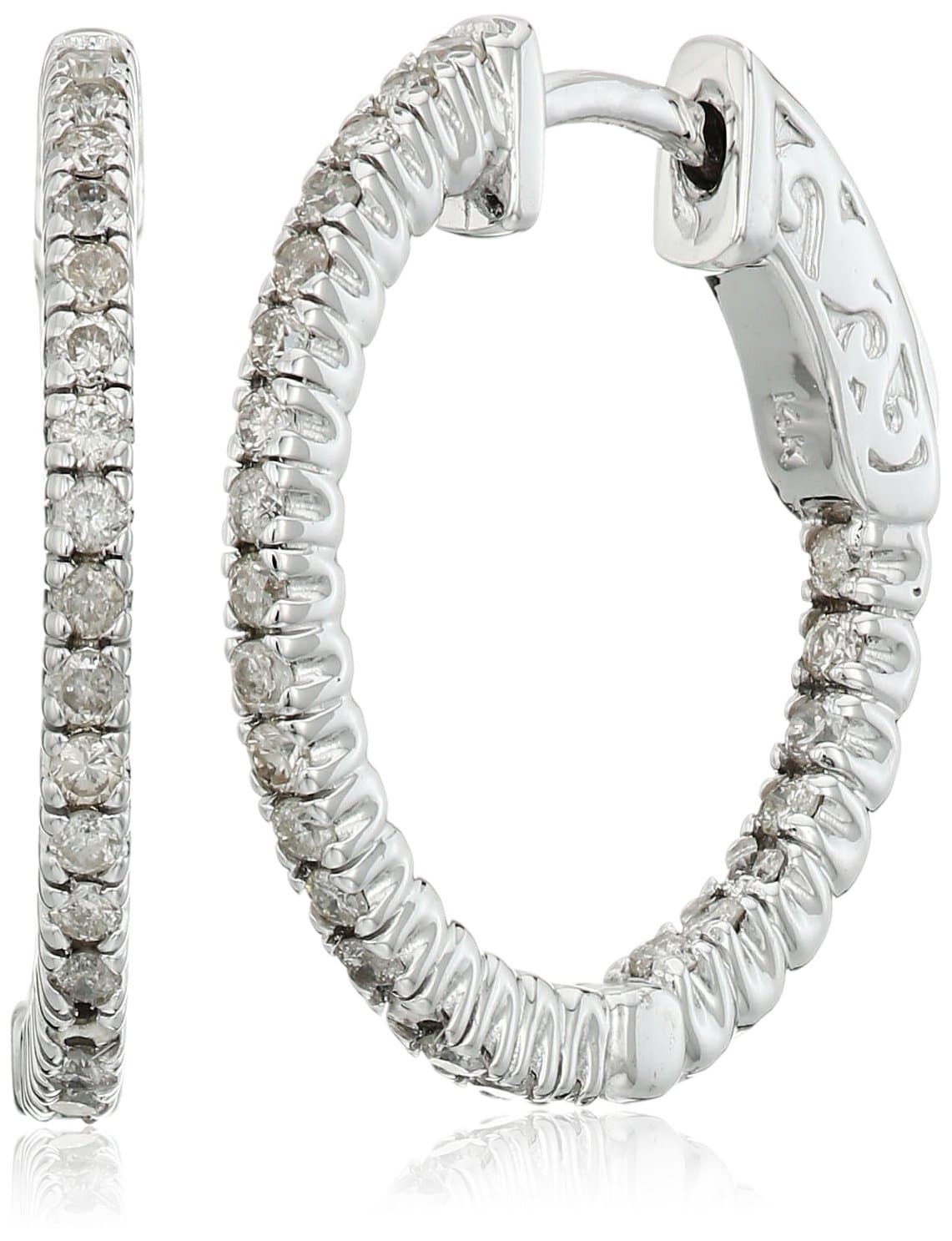 14k Gold Round-cut Diamond in 4-Prong Hoop Earrings (1/2 cttw, H-I, I2-I3)