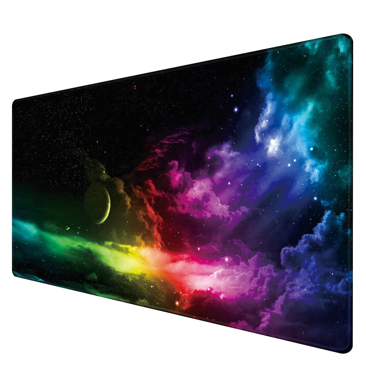 BenvoExtended Mouse Pad Large Gaming Mouse Pad- 35.4x15.7x0.12 inch Computer Keyboard Mouse Mat Non-Slip Mousepad Rubber Base and Stitched Edges for Game Players, Office, Study, Aurora Light Pattern