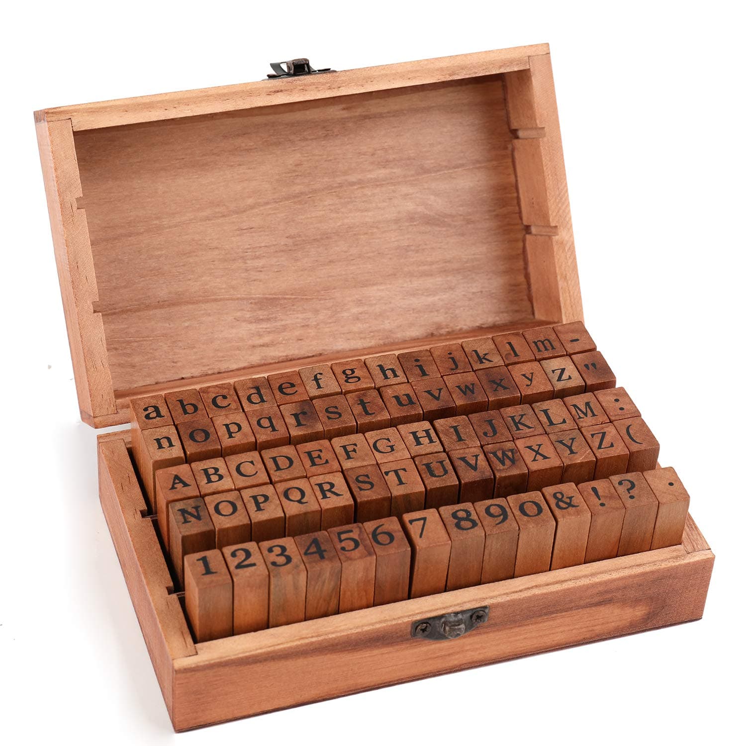 Tosnail 70 Pieces Wooden Rubber Alphabet Letter Stamps Number and Symbol Stamps Set with Storage Box for Scrapbook, Card Making and Arts & Craft