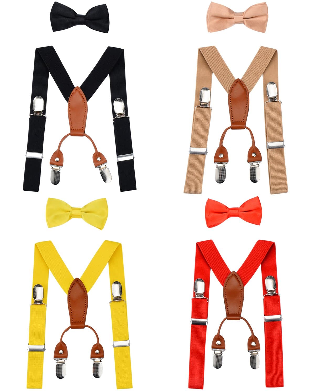 YanLen Pack of 4 Toddler Kids 4 Clips Adjustable Suspenders and Matching Bow Tie Set