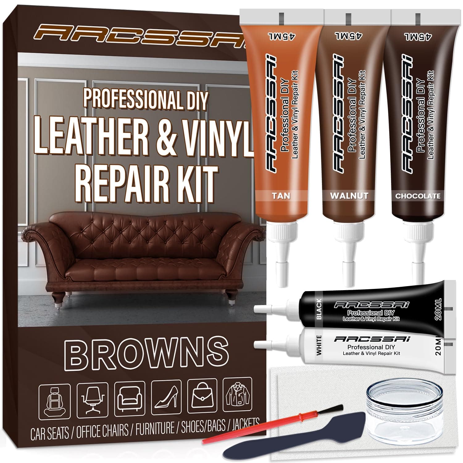 Brown Leather Repair Kits for Couches - Vinyl Repair Kit, Leather Repair Kit - Leather Scratch Repair for Refurbishing for Upholstery, Couch, Boat, Car Seats