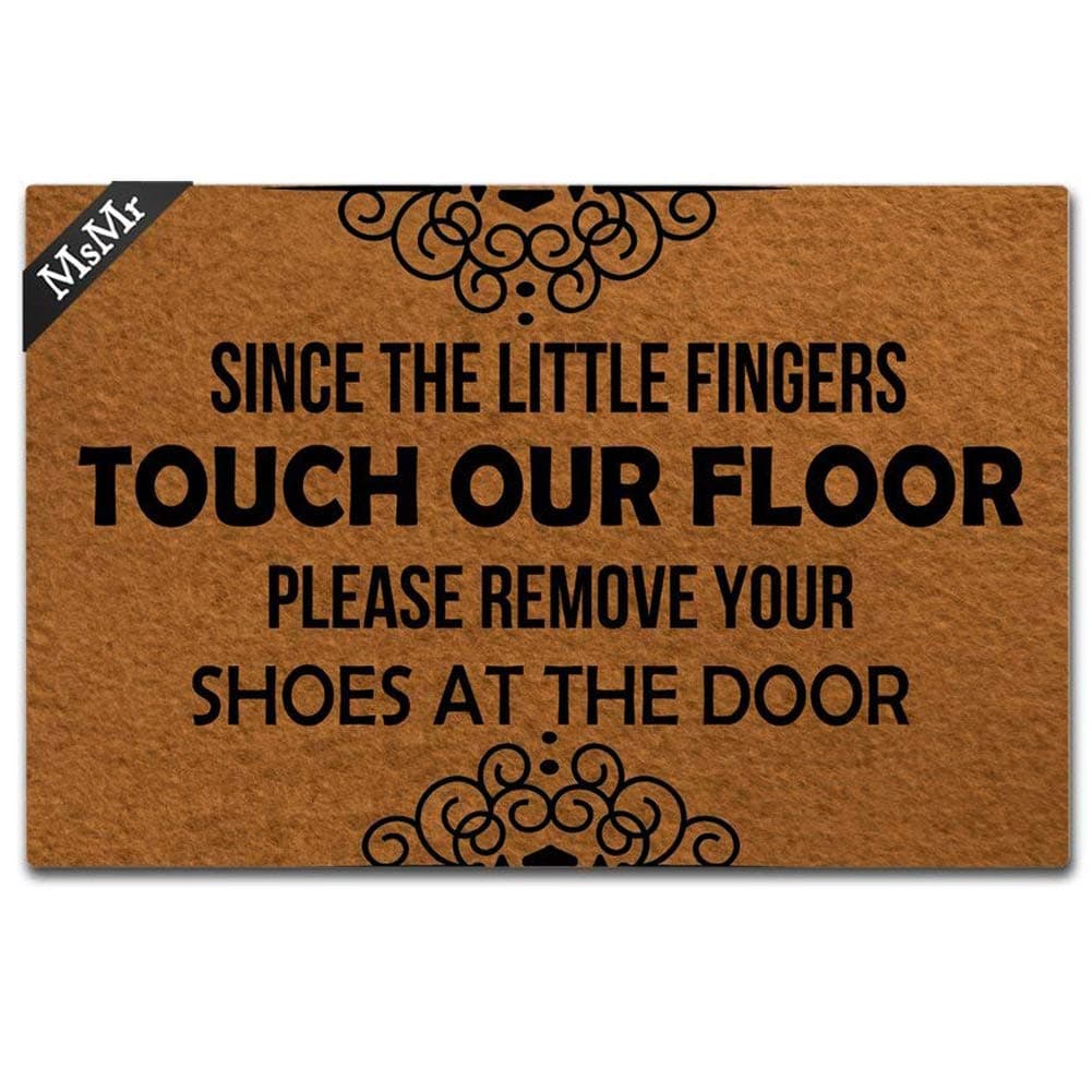 MsMr Doormat Entrance Mat Funny Doormat Home Office Decorative Door Mat Indoor/Outdoor Rubber 23.6"X15.7" - Since Little Fingers Touch Our Floors Please Remove Your Shoes at The Door