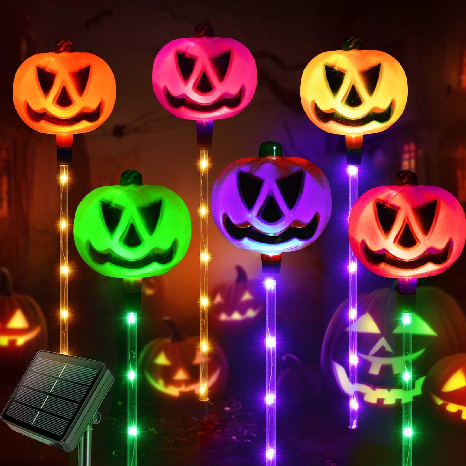 Homeleo Set of 6 Solar Pumpkin Pathway Lights for Halloween Decorations Outdoor, Color Changing Outdoor Lights, Light up Jack O Lantern Pumpkins Party Porch Yard HLD578
