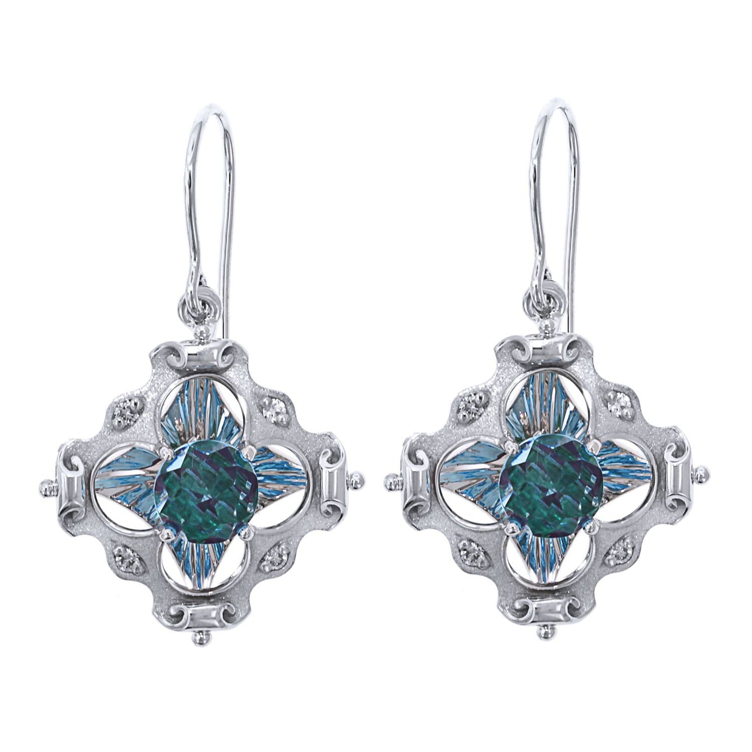 Galatea 14k White Gold DavinChi Cut Blue Topaz Dangle Earrings
