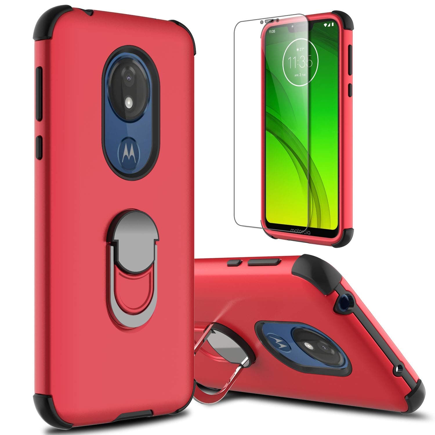 lovpec for Moto G7 Power Case, for Moto G7 Supra Case with Soft TPU Screen Protector, Ring Magnetic Holder Kickstand Protective Phone Cover Case for Motorola Moto G7 Power (Red)