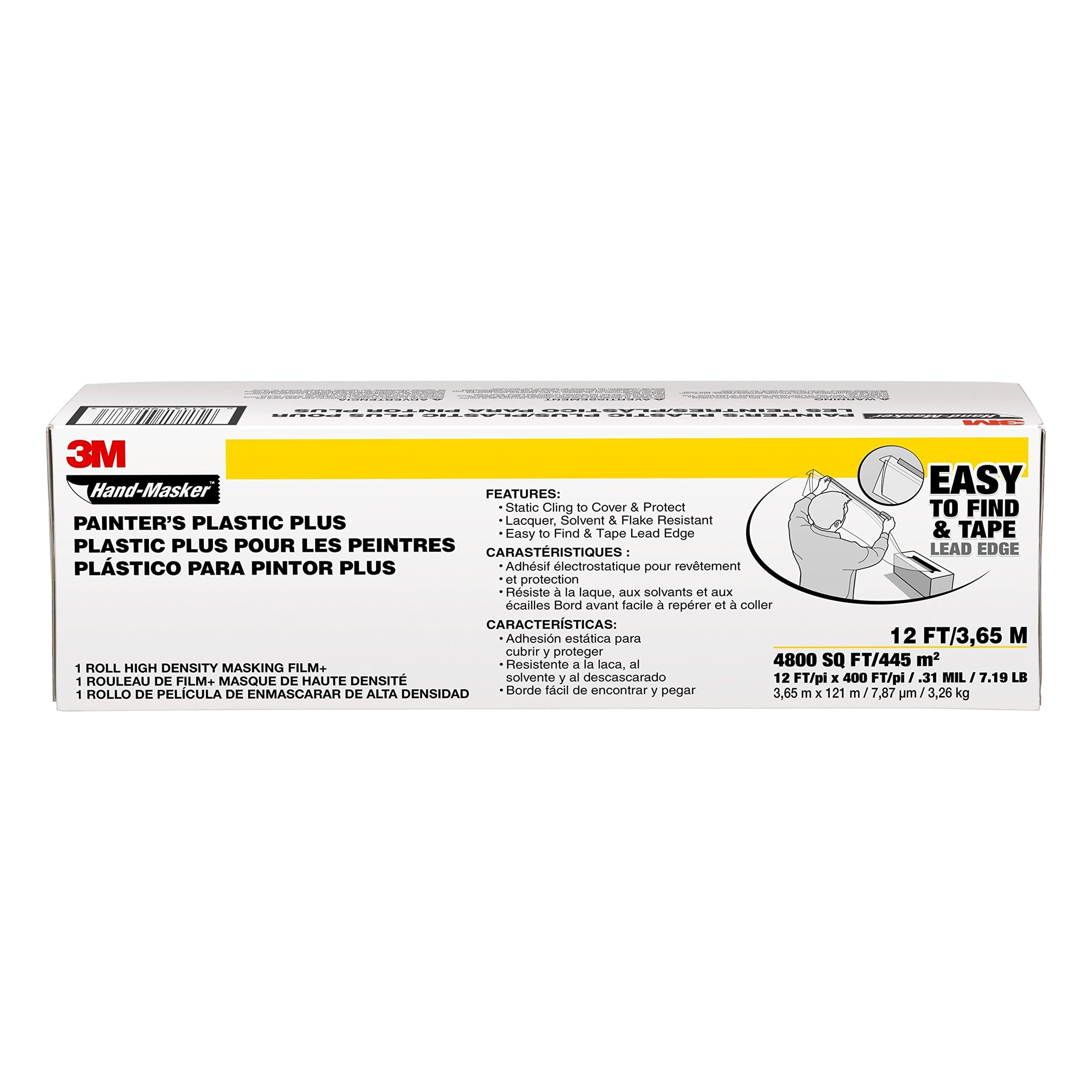 3MHand masker Painters Plastic Plus MFB-12, 12 ft x 400 ft x .31 mil(3,65 m x 121 m x .00787 mm)