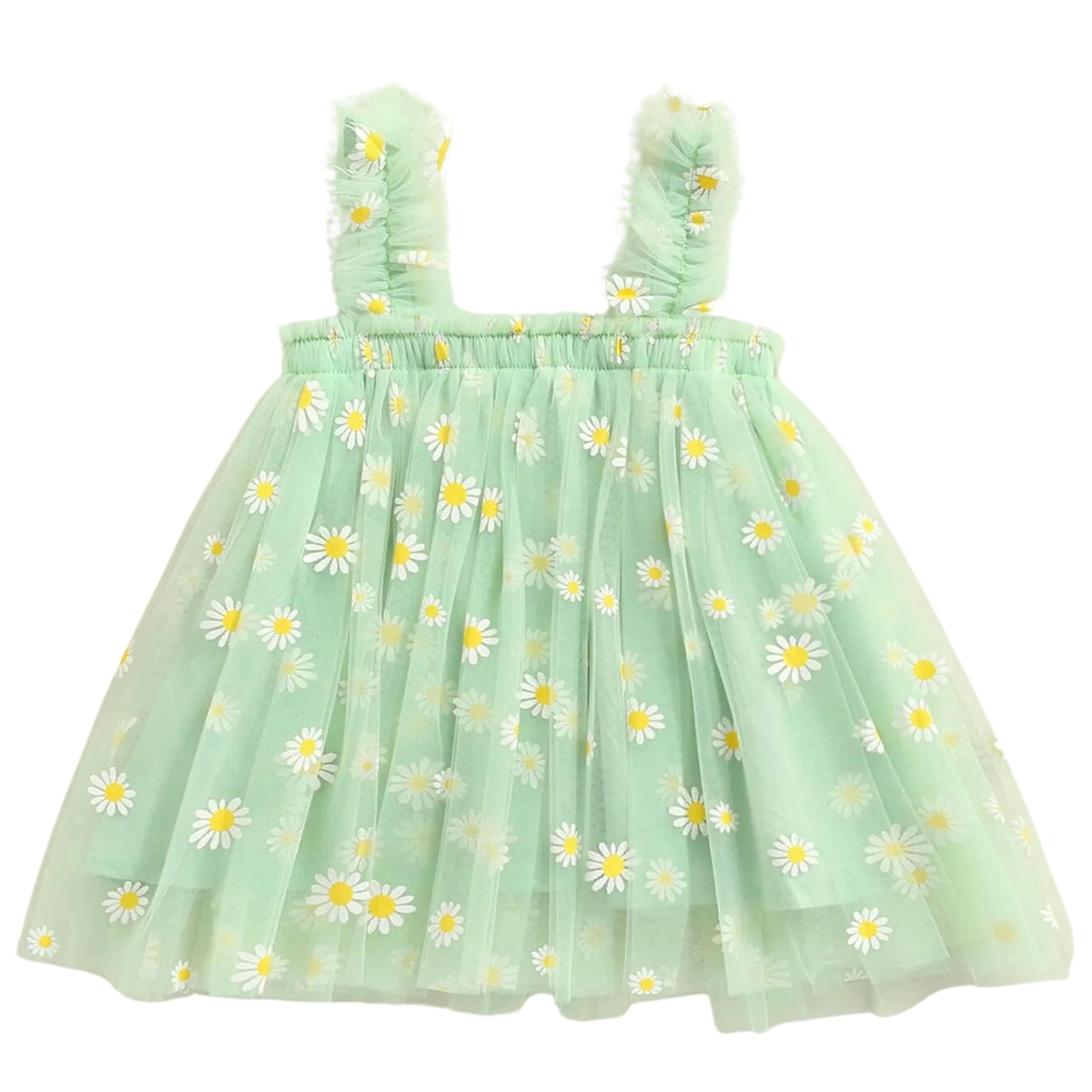 Baby Girls Knee-Length Dress | Frock Cami Strap Flared Printed Net Sleeveless Gown