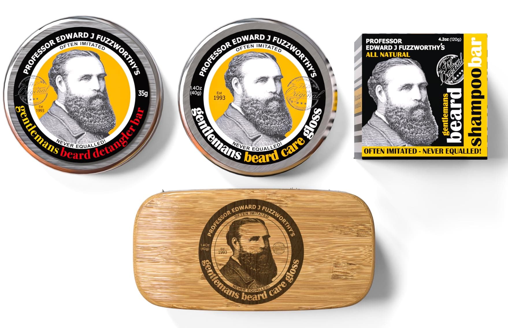 Professor Fuzzworthy Deluxe Beard Grooming Kit Gift Set for Men | 100% Natural Beard SHAMPOO Beard Balm & Beard Conditioner | Bass Beard Brush Boar Bristle | Organic Essential Plant Oils