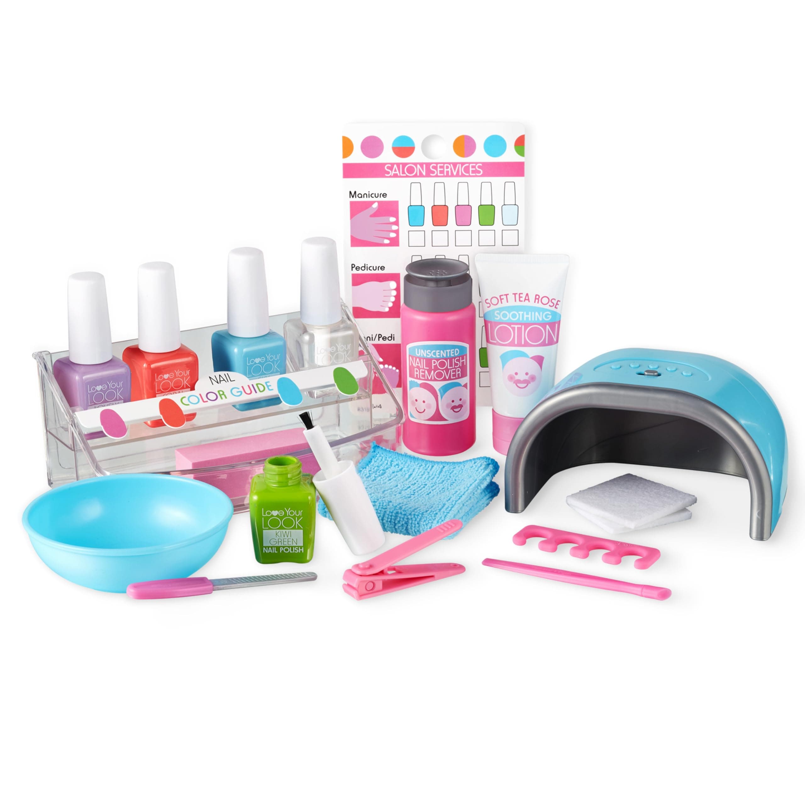 Love Your Look Pretend Nail Care Play Set – 20 Pieces for Mess-Free Play Mani-Pedis (Does NOT Contain Real Cosmetics), Pink