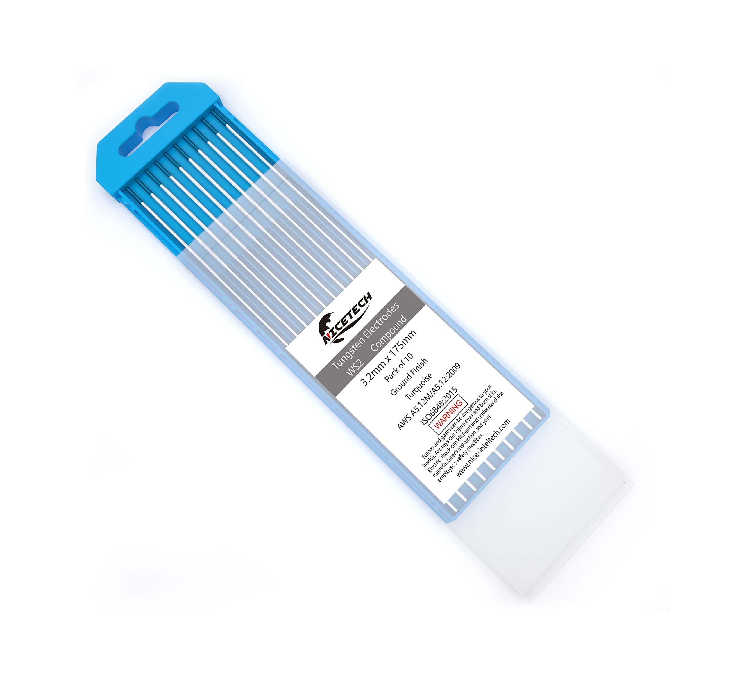 TIG Welding Tungsten Electrodes Compound 3/32" x 7" (Turquoise, WS2) 10-Pack