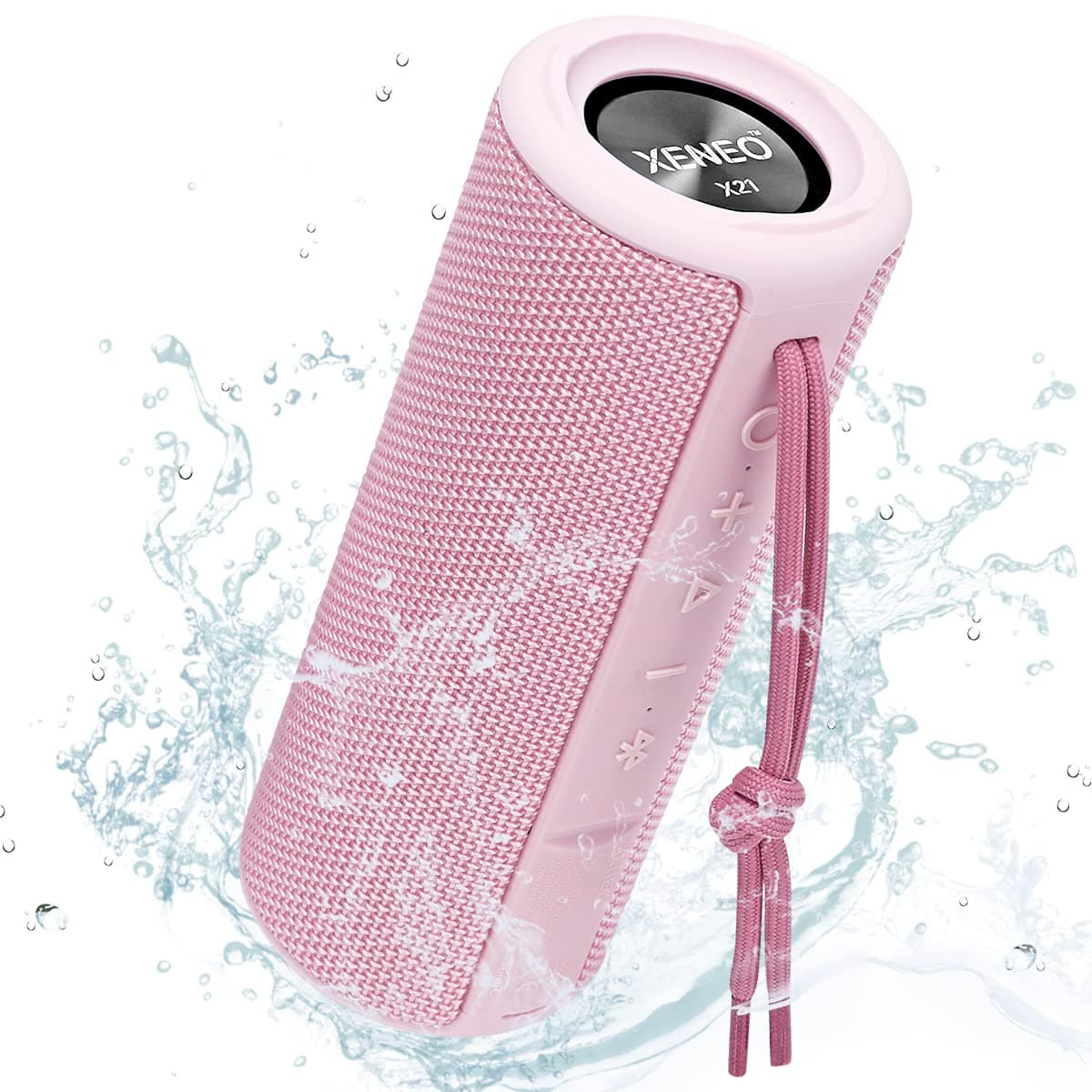X21 Portable Bluetooth Outdoor Speaker for Girls Wireless Bluetooth Speaker Waterproof with FM Radio, Micro SD Card Slot, Aux-in for Girls, Ladies (Pink)