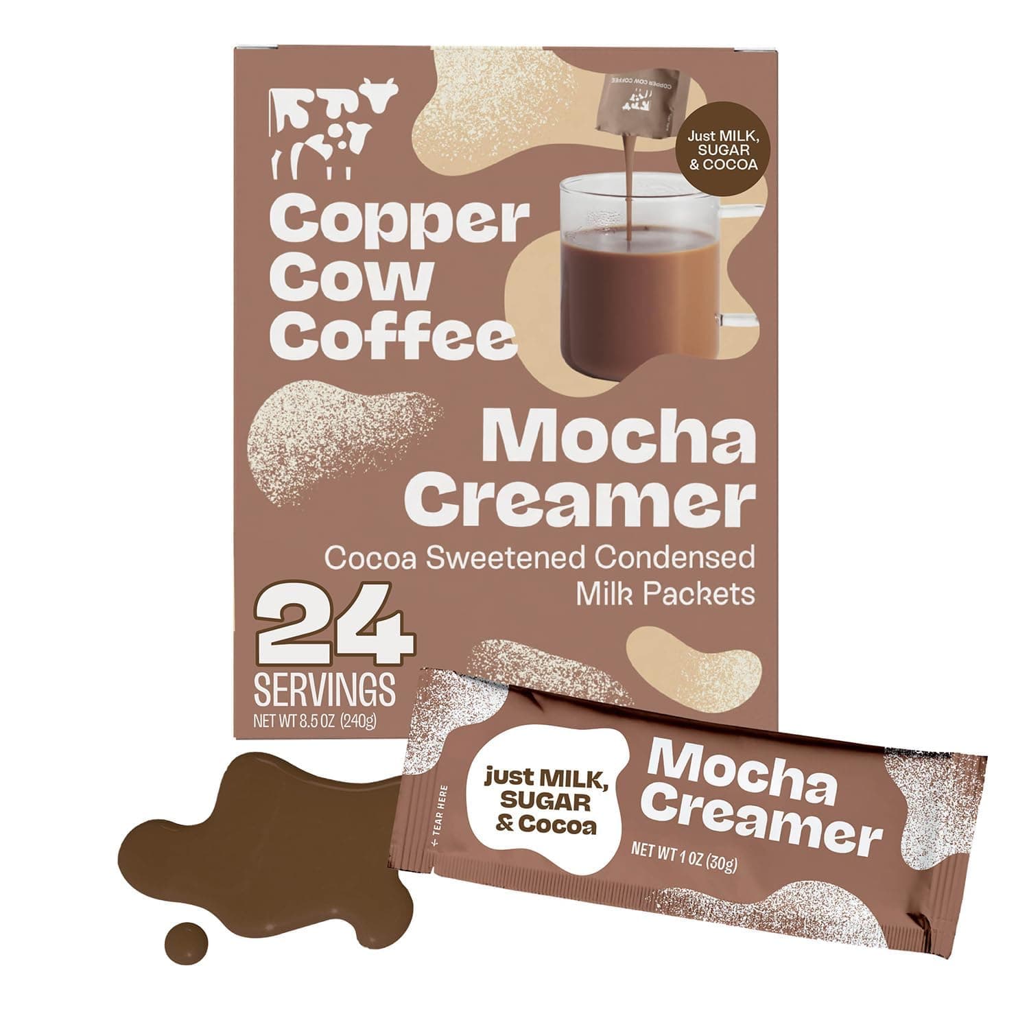 Sweetened Mocha Milk Creamers – Single-Serve and All-Natural Pre-Filled Packets – (24 Pack)