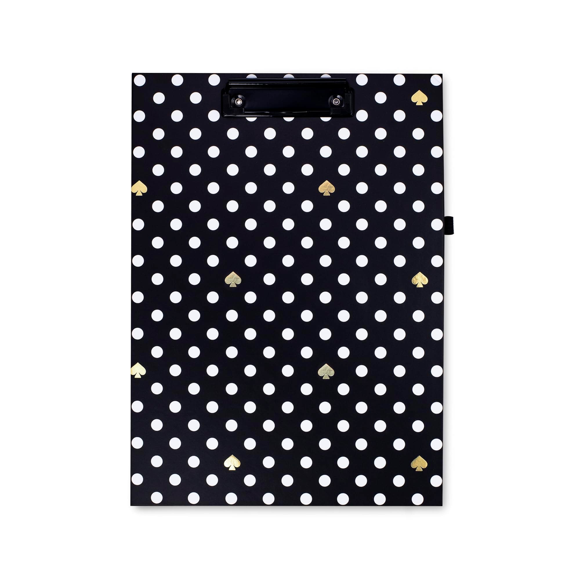 Kate Spade New York A4 Clipboard Folio with Low Profile Clip, Black Professional Padfolio Includes Lined Notepad, Pen Loop, and Pocket, Polka Dots
