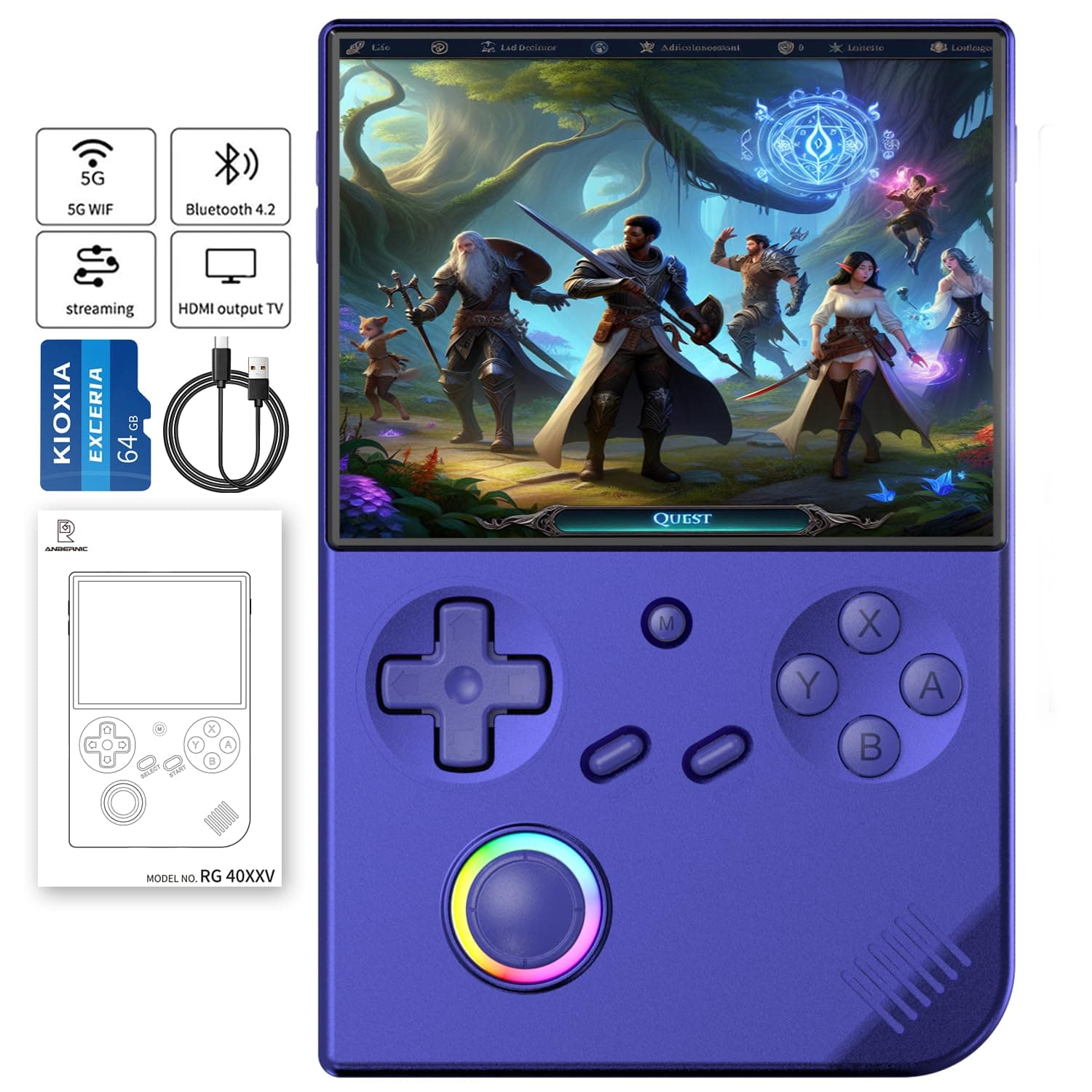 RG40XX V Handheld Game Consoles RG40XXV Retro Game Console Built-in 64G TF Card RG 40XXV Portable Gaming Console Linux 64-bit System Supports WiFi Bluetooth HDMI and TV Output Black Blue
