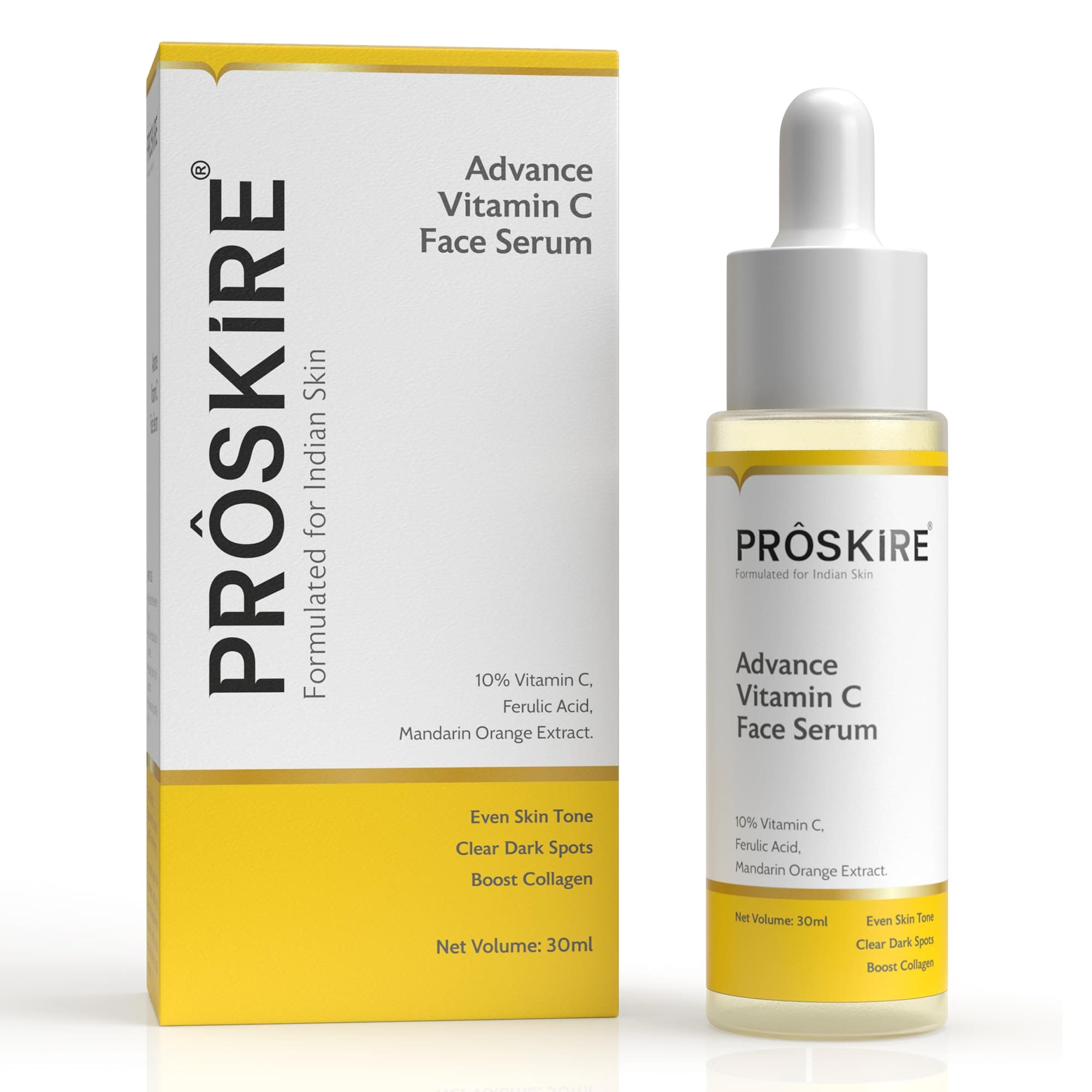 Proskire Advance 10% Vitamin C Face Serum with Ferulic & Mandarin Extract| Br...
