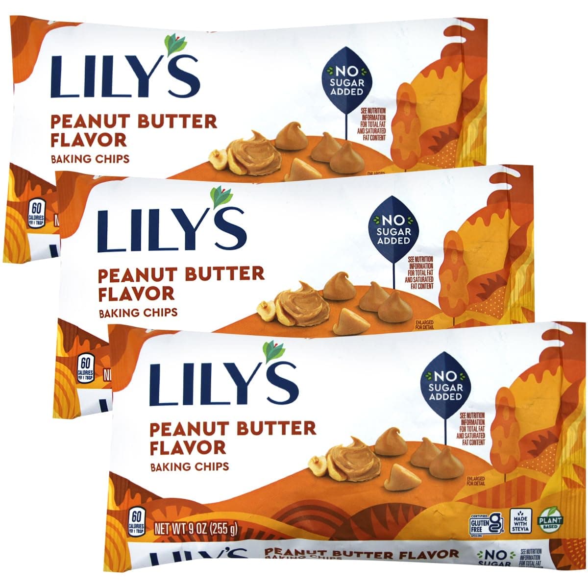 Sugar Free Peanut Butter Baking Chips, 3 Bags of Lily's Baking Chips 9oz Each, Delicious Baking Chips Without the Sugar, Perfect Peanut Butter Chips for Keto and Diabetic Friendly Recipes